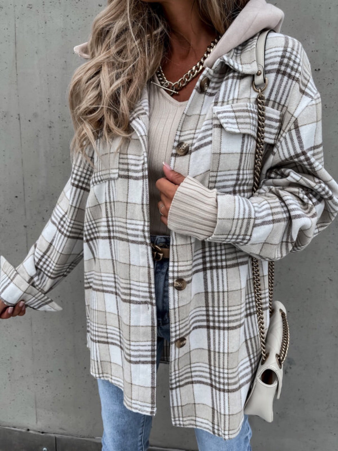 Stylish Plaid Button-Up Jacket with Detachable Hood - Perfect for Outdoor Adventures & Casual Wear