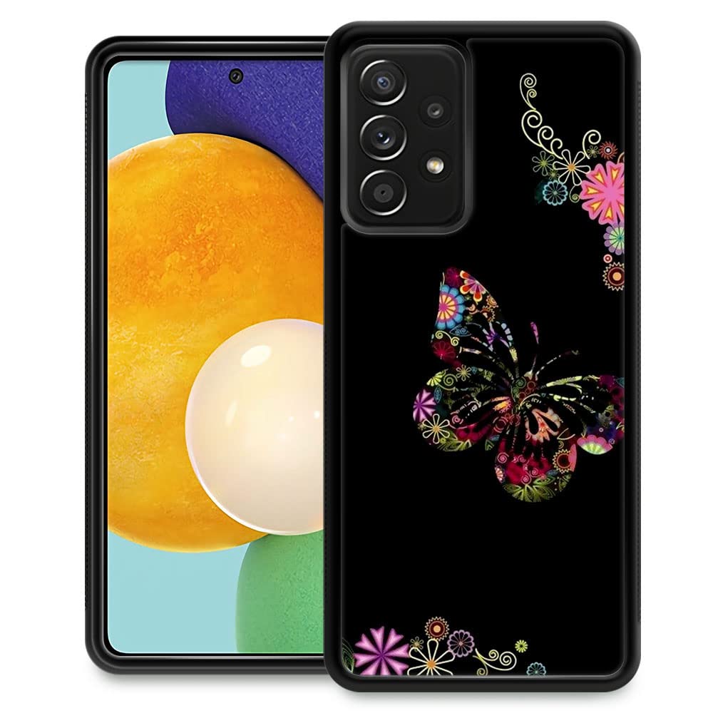 Samsung Galaxy A73 5G Case for Women - Butterfly Flower Pattern Shockproof Anti-Scratch Tempered Glass Phone Cover Compatible with 6.7-inch Samsung A73 | Perfect for Daily Use, Work & Travel Protection
