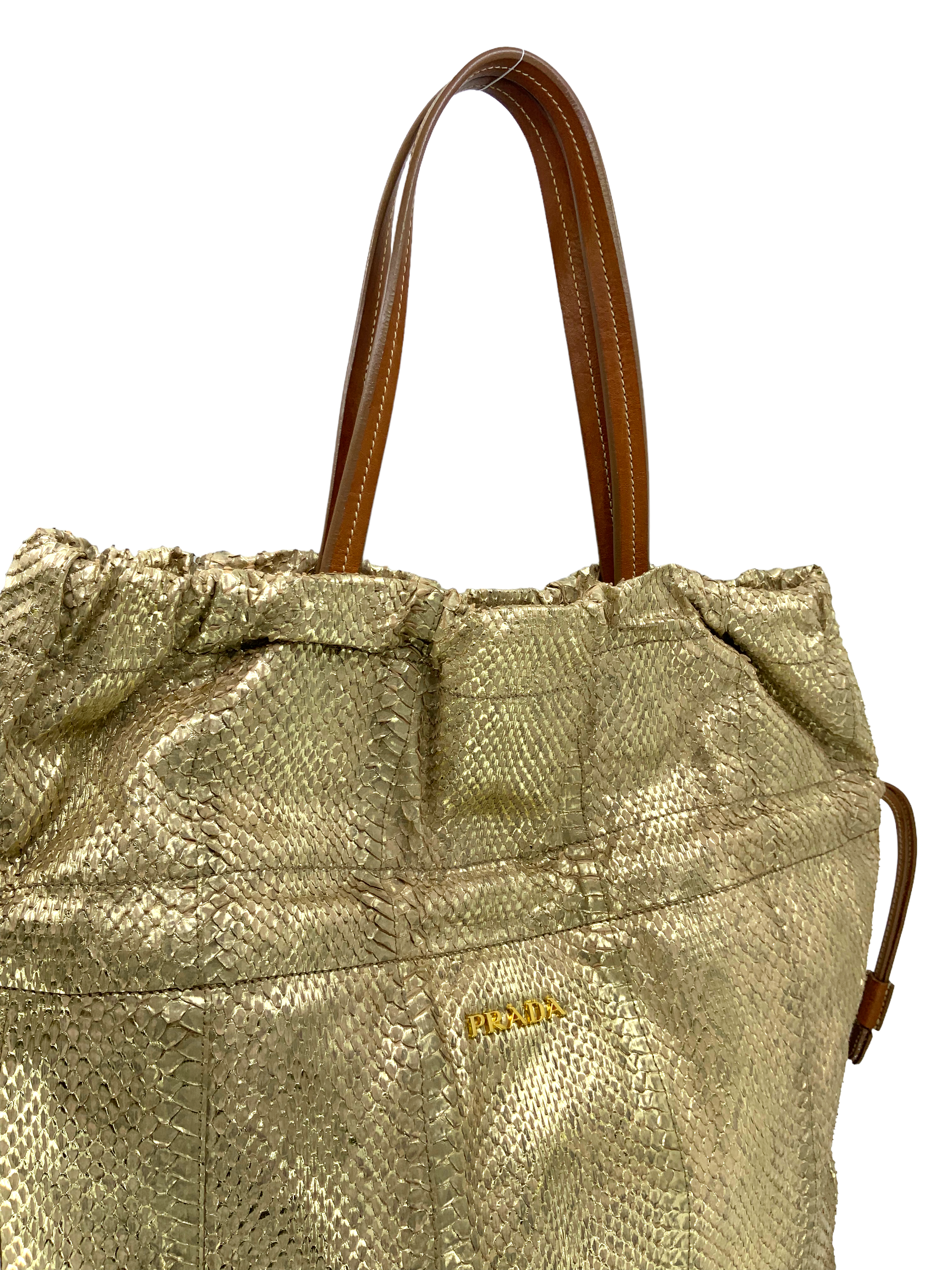 Prada Oro Viper Drawstring Shopping Tote Bag - Luxury Designer Handbag for Women | Perfect for Work, Travel & Everyday Use