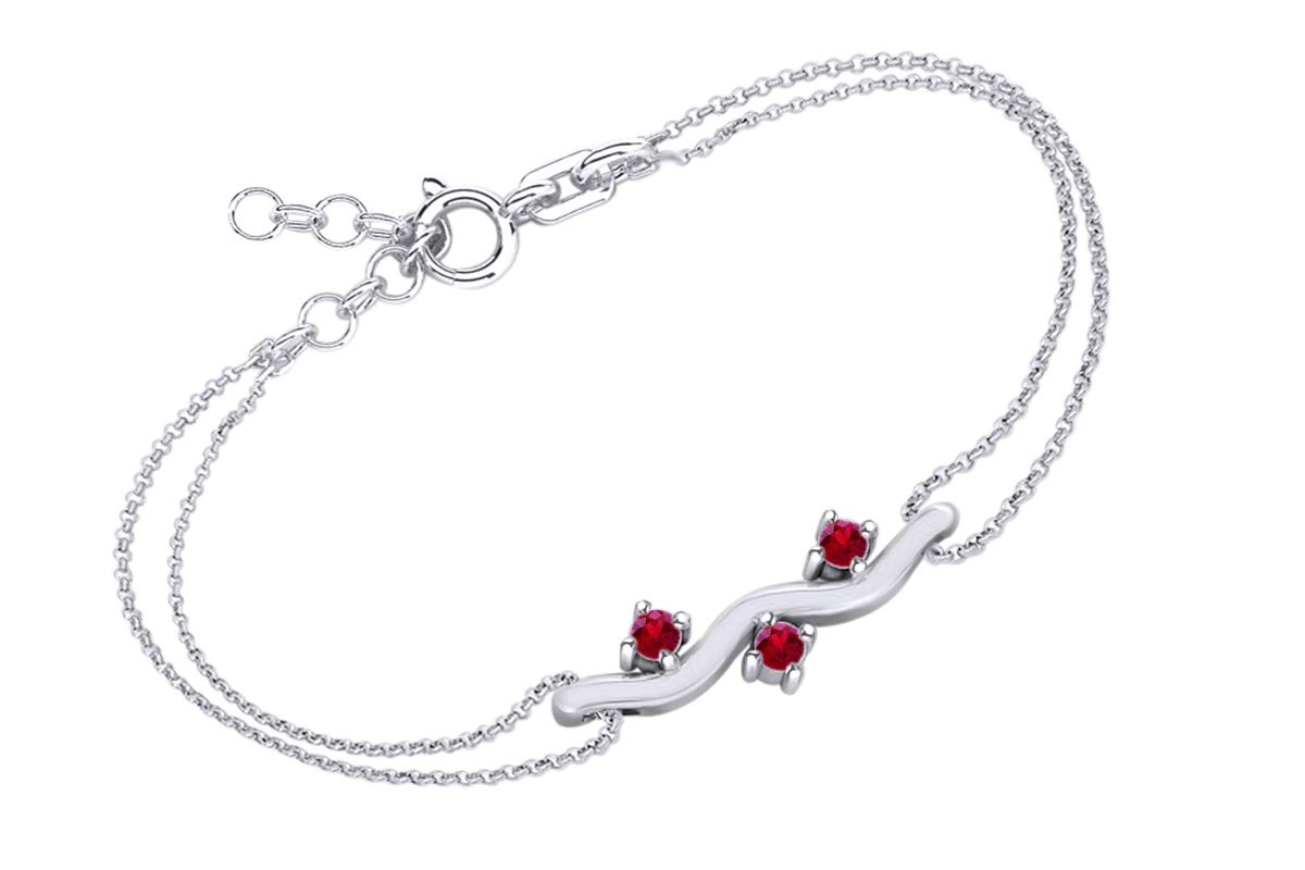14K White Gold Over Sterling Silver Simulated Gemstone Three Stone Bar Link Chain Bracelet for Women - Elegant Jewelry Gift for Anniversary, Wedding, Party & Special Occasions