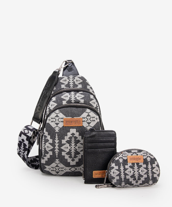 Wrangler Aztec Print Sling Bag - Stylish Crossbody Bag for Men & Women - Perfect for Travel, Hiking, and Everyday Use