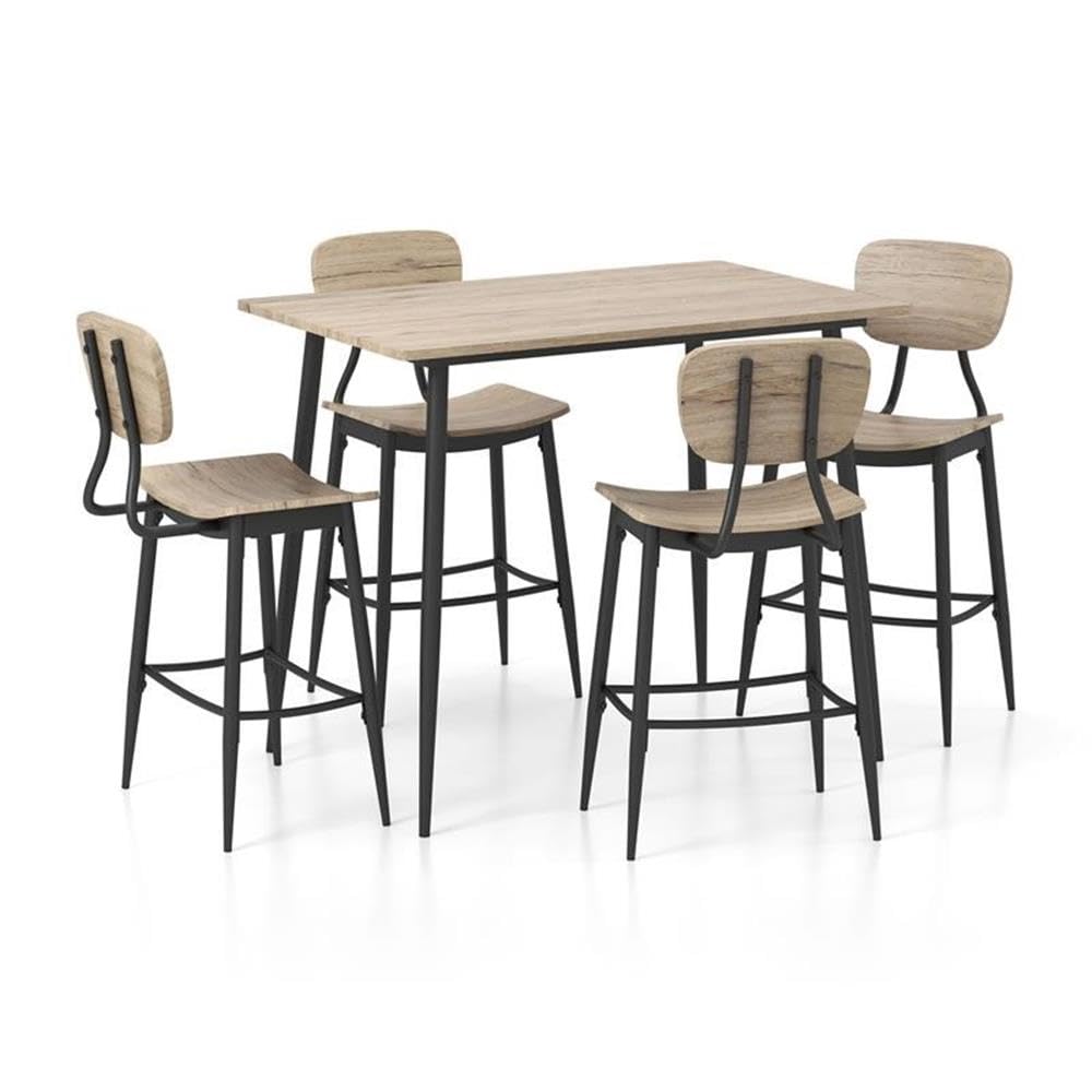 Furniture of America Shandry Wood 5-Piece Counter Height Dining Set in Natural - Modern Kitchen Table and Stools for Small Space, Breakfast Nook, or Bar Area