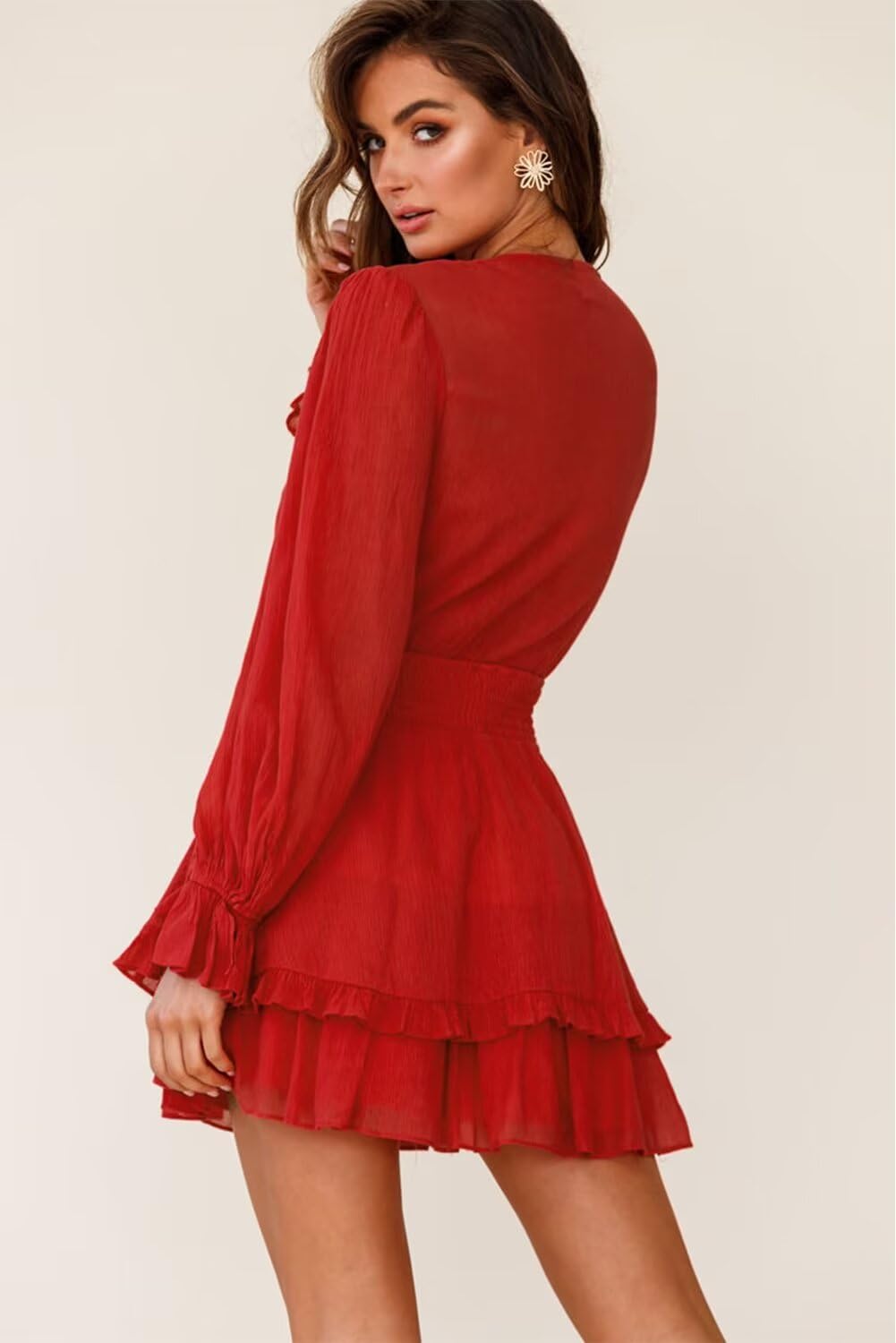 **Dokotoo Women's Elegant Deep V Neck Knotted Tiered Chiffon Mini Skater Dress - Casual Summer Swing Dress for 2025 - Perfect for Beach, Party & Date Night**