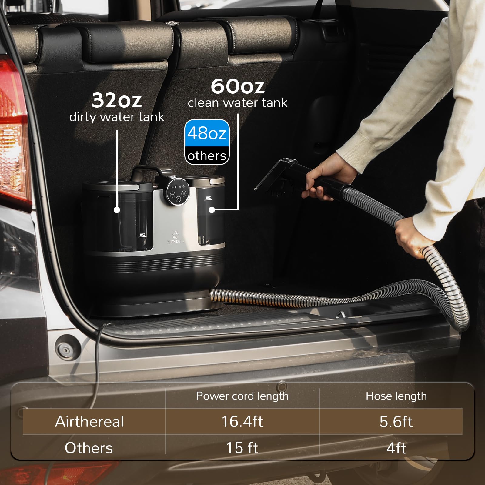 Airthereal S1 Portable Carpet Cleaner Machine - 14Kpa Deep Cleaning with Instant Heating, Self-Cleaning Function for Pet Hair, Stains & Odors | Perfect for Upholstery, Stairs, Car Seats & Couches | Home & Auto Cleaning Solution