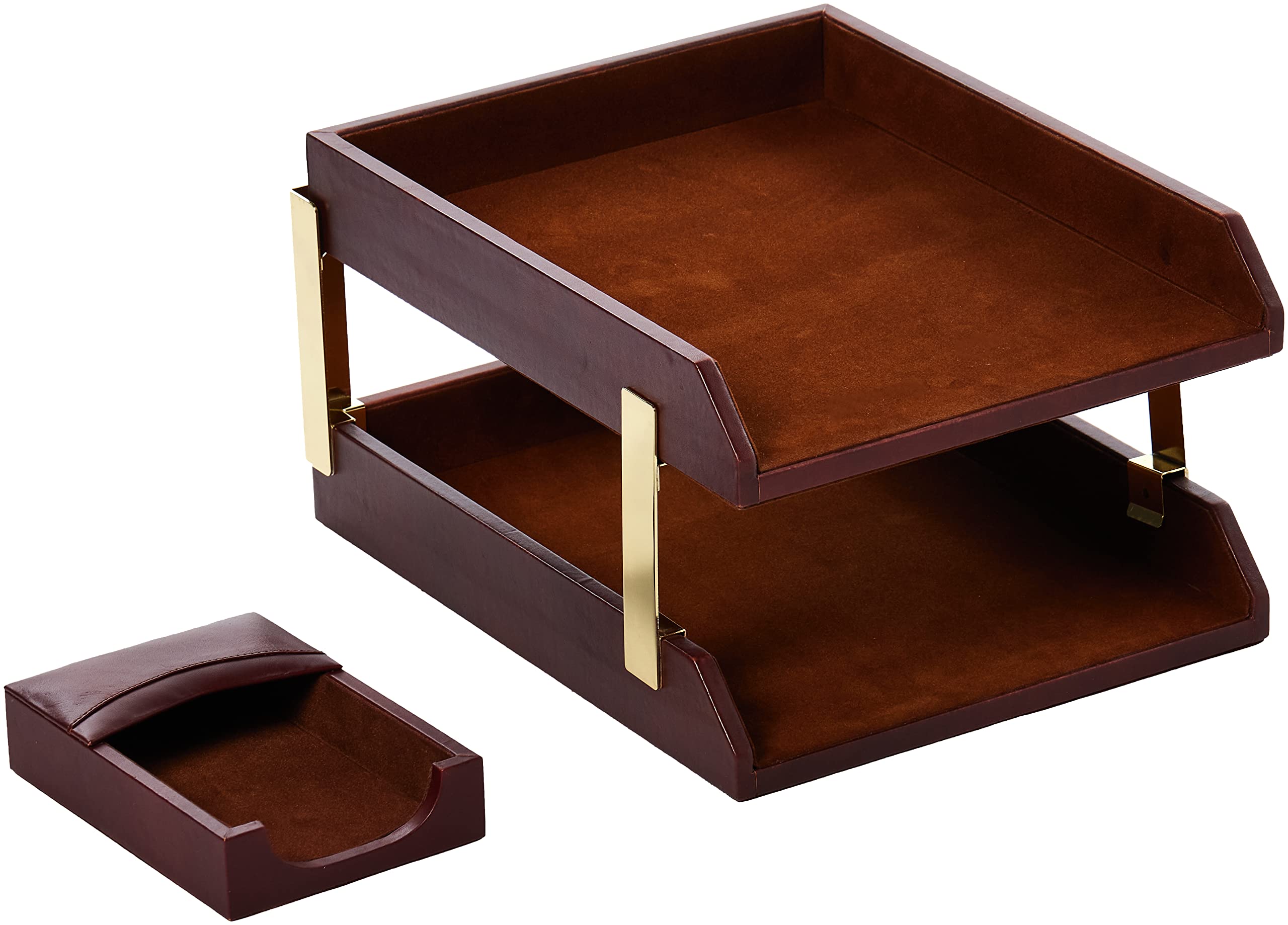 Premium Dacasso 10-Piece Mocha Leather Desk Set (D3020) - Executive Office Organizer with Pen Holder, Letter Tray & Notepad for Home & Business Workspaces