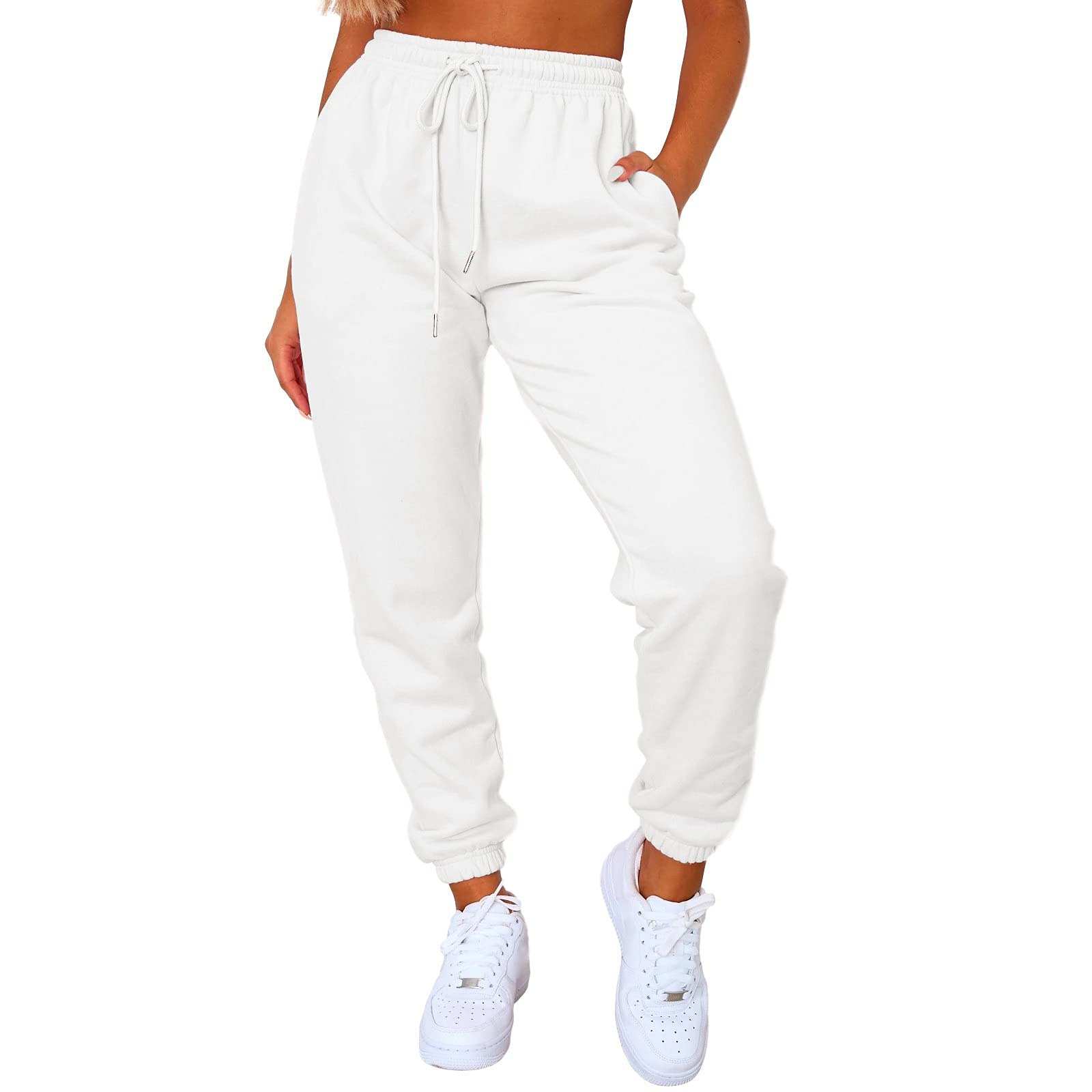 Women's High Waisted Sweatpants with Drawstring - Soft Jogger Pants for Workouts & Lounge, Elastic Cuff Ankle, Solid Color Casual Pants with Pockets - Perfect for Yoga, Running, and Home Comfort