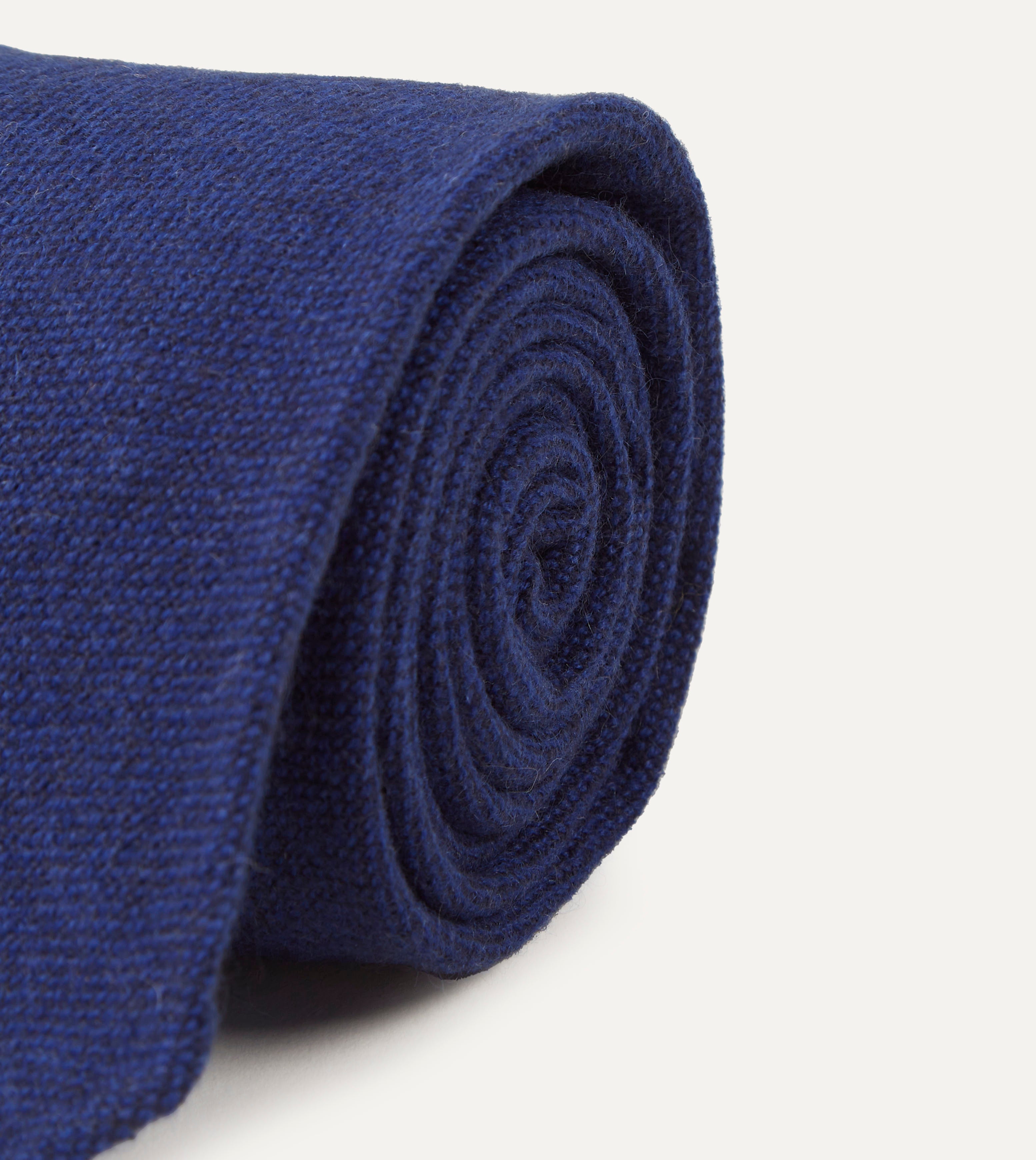 Premium Light Navy Pure Cashmere Necktie - Hand Rolled Solid Color Silk Lining - Perfect for Business Meetings, Weddings & Formal Occasions