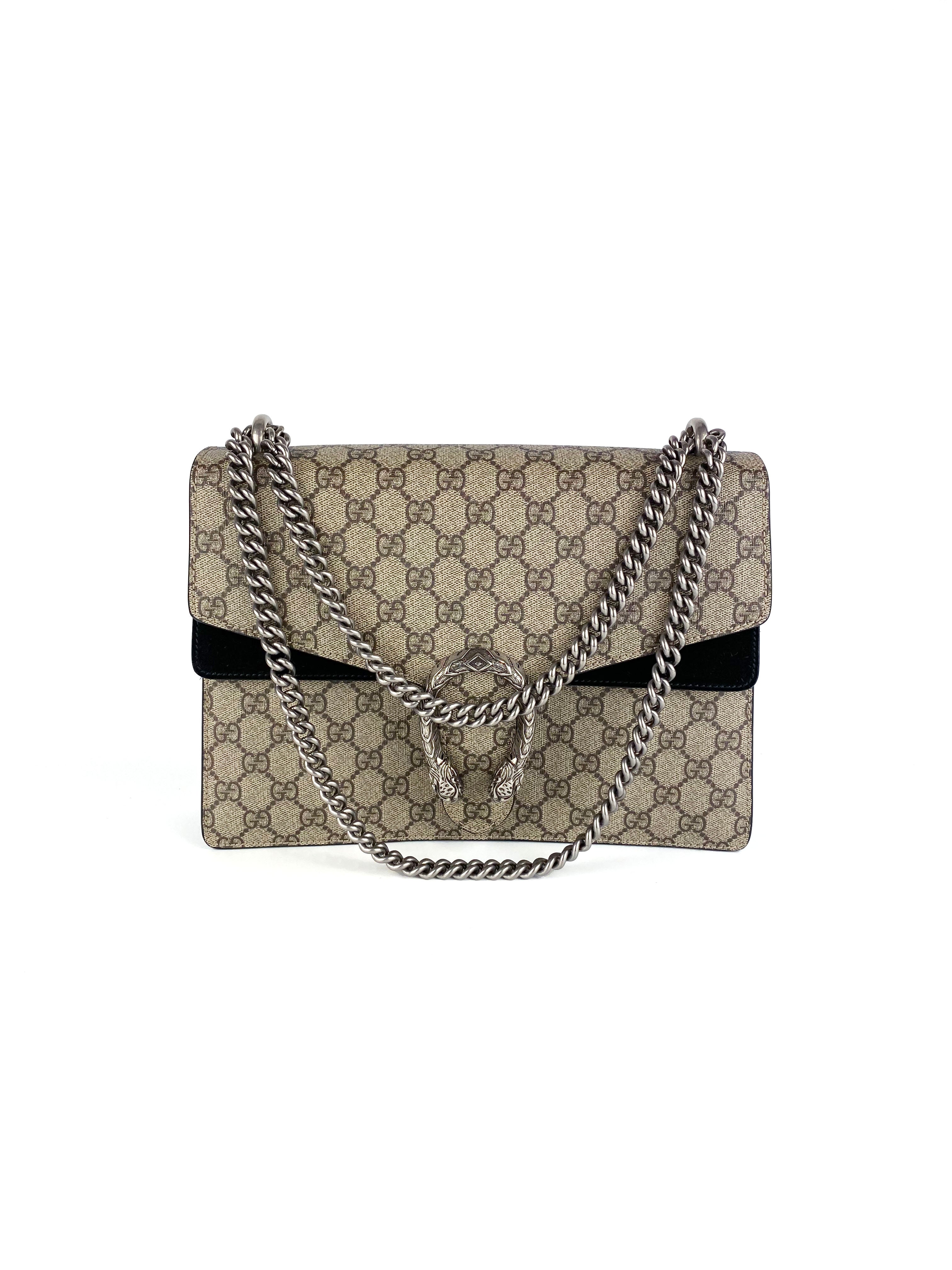Gucci Dionysus Monogram Shoulder Bag with Black Suede Trim - Luxury Crossbody Purse for Women, Perfect for Evening Parties & Date Nights