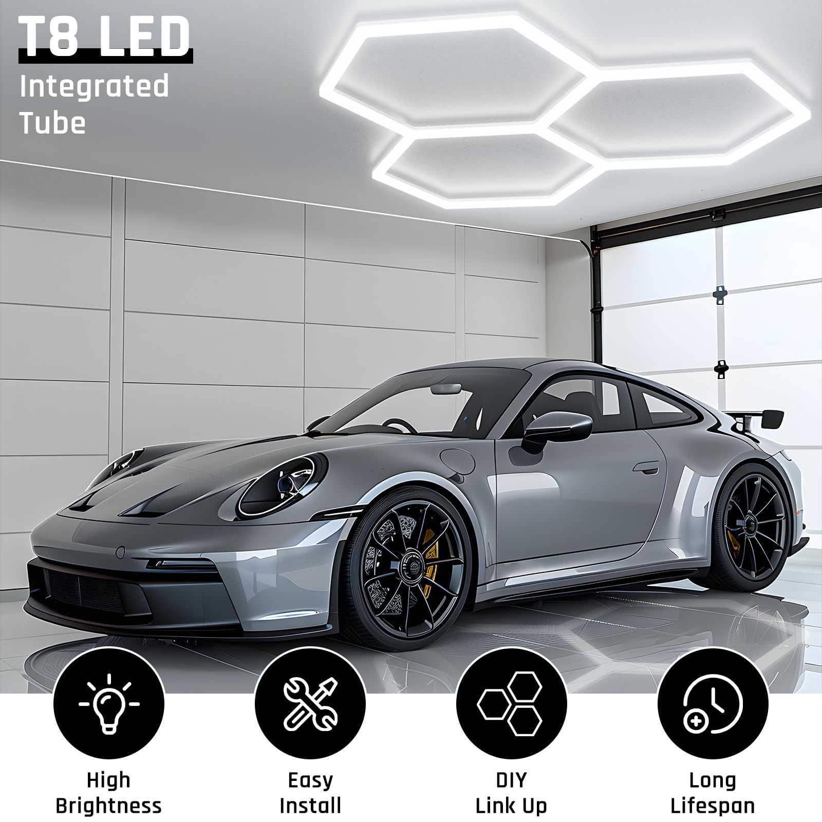 Hexagon Garage LED Lights - 6500K 17280LM Hexagonal LED Shop Lights for Garage, Basement, Workshop, Warehouse, Gym, Barber & Auto Detailing - Bright White Ceiling Lighting for Professional & Home Use