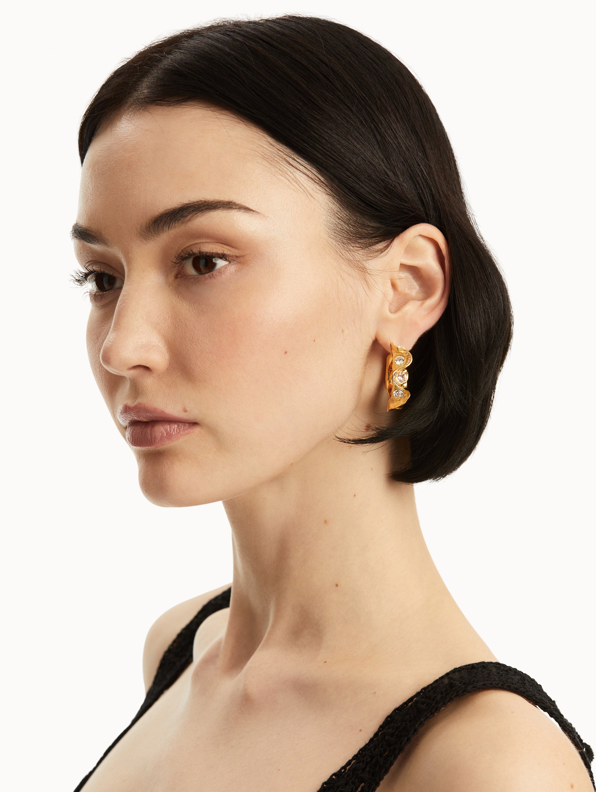 Crystal Nest Hoop Earrings for Women - 14K Gold Plated Dainty Huggie Earrings | Perfect for Everyday Wear, Parties & Gifts