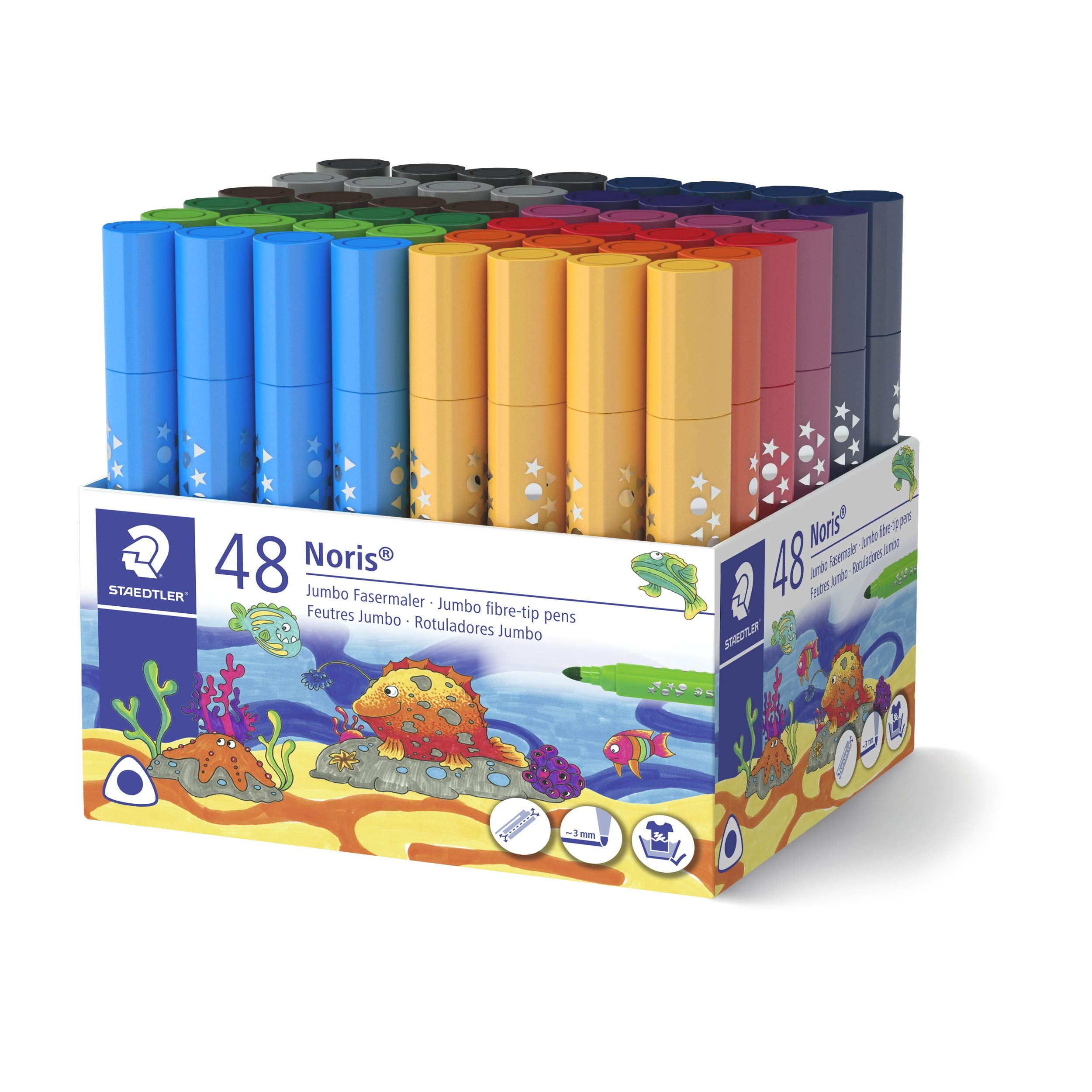 Staedtler 328 Triangular Felt-Tip Coloring Pens - 48 Assorted Colors with 3mm Wide Tip for Kids & Adults | Perfect for Art Projects, Bullet Journaling & School Supplies
