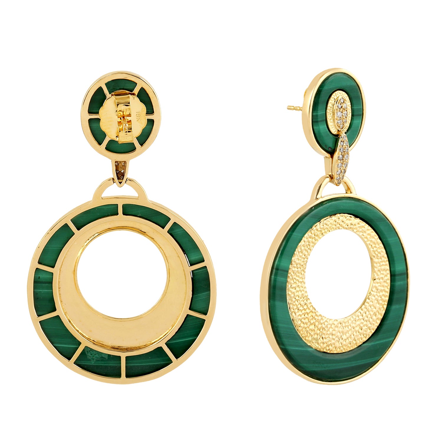 18K Yellow Gold Malachite Diamond Dangle Earrings for Women - Elegant Jewelry Gift for Her, Perfect for Weddings, Parties & Special Occasions