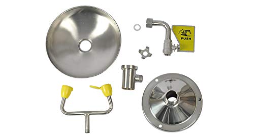 CGOLDENWALL Stainless Steel Emergency Eyewash Station - Dual Head Eye Washer & Face Shower for Lab, Industrial Safety - Continuous Flow Desktop Eye Wash Station (Silver) | Ideal for Chemical Spills, Workplace Safety & First Aid Emergency Use