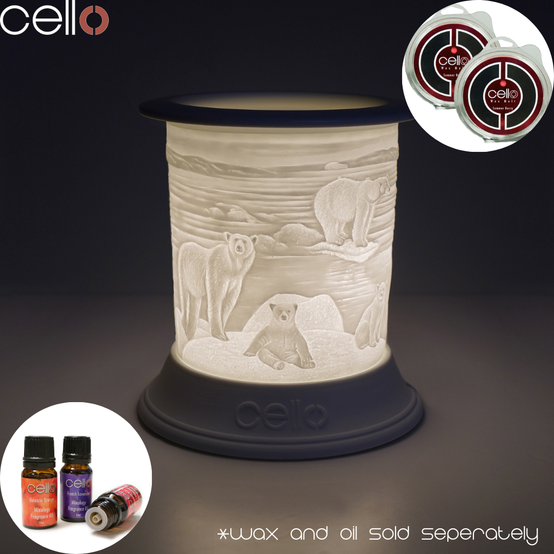 Cello Electric Wax Warmer - Porcelain Polar Bear Design for Home Aromatherapy | Perfect for Living Room, Bedroom, and Office Decor