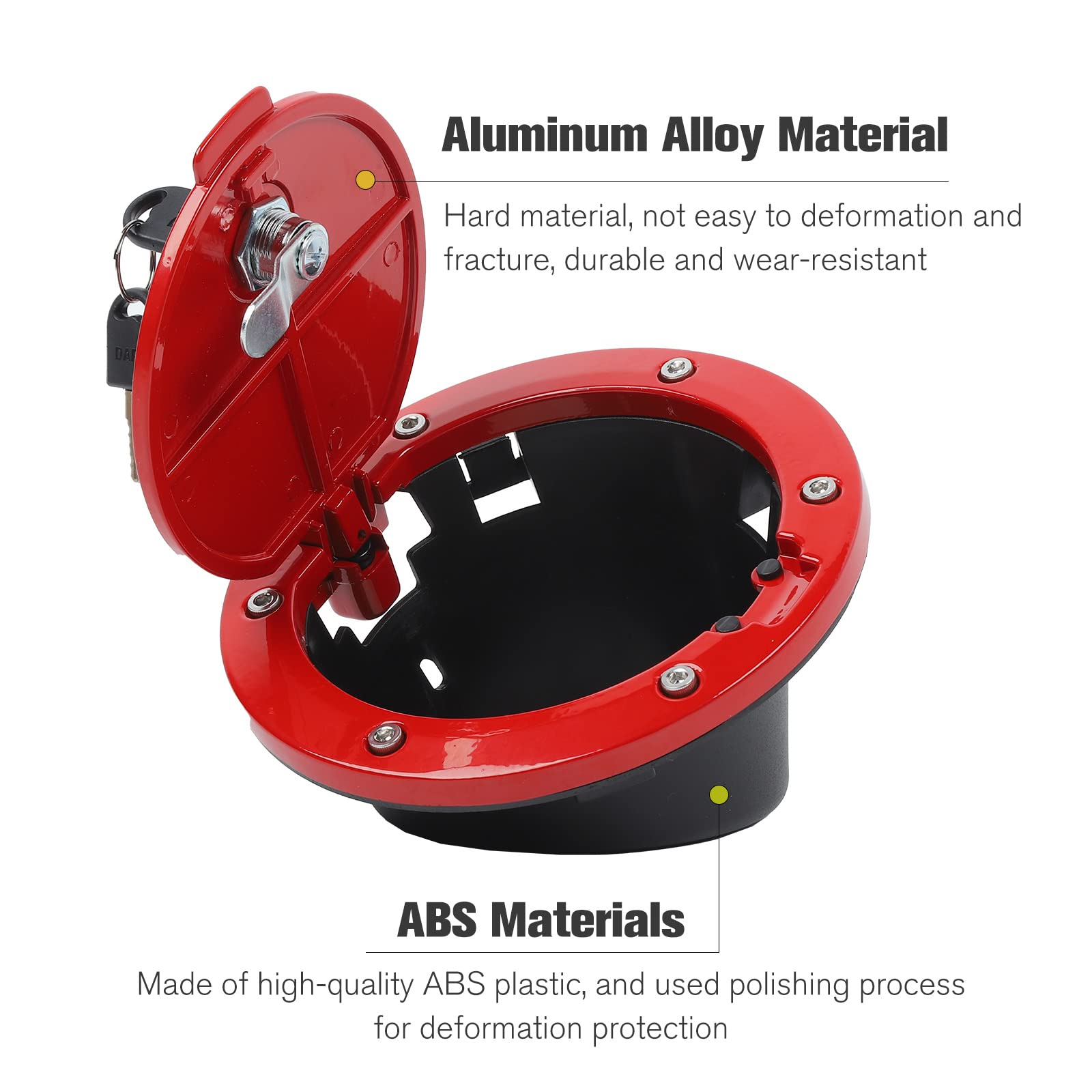 JeCar Fuel Filler Door Locking Gas Cap Cover - Compatible with 2007-2018 Jeep Wrangler JK & Unlimited Models - Exterior Accessories - Red - Secure Fuel Theft Protection for Off-Road Adventures & Parking Safety