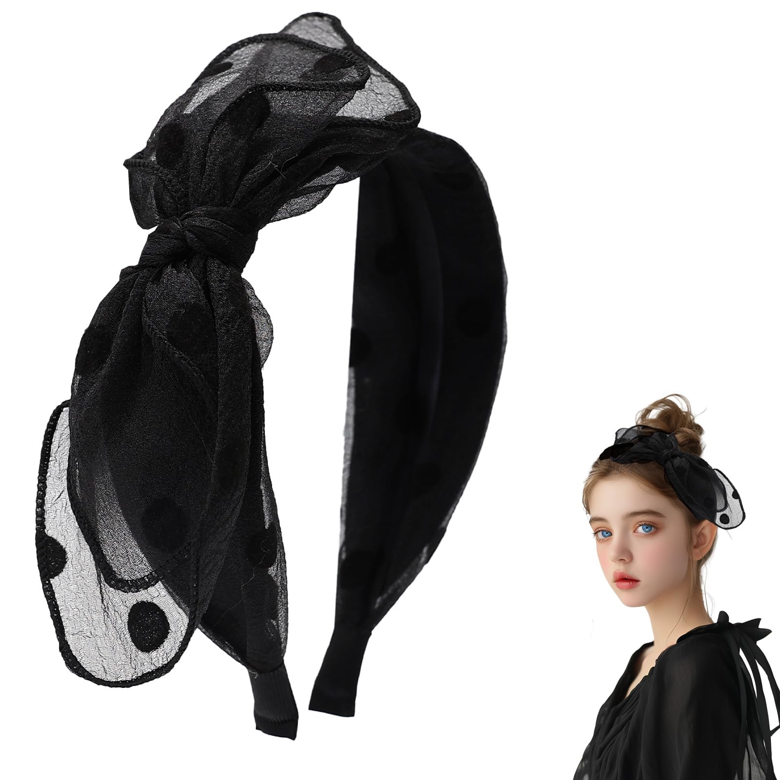 Stylish MHDGG Knotted Bow Headband for Women & Girls - Solid Color Gauze Wide Headwrap with Twist Bow & Rabbit Ears | Perfect for Parties, Weddings, Daily Fashion & Hair Accessories