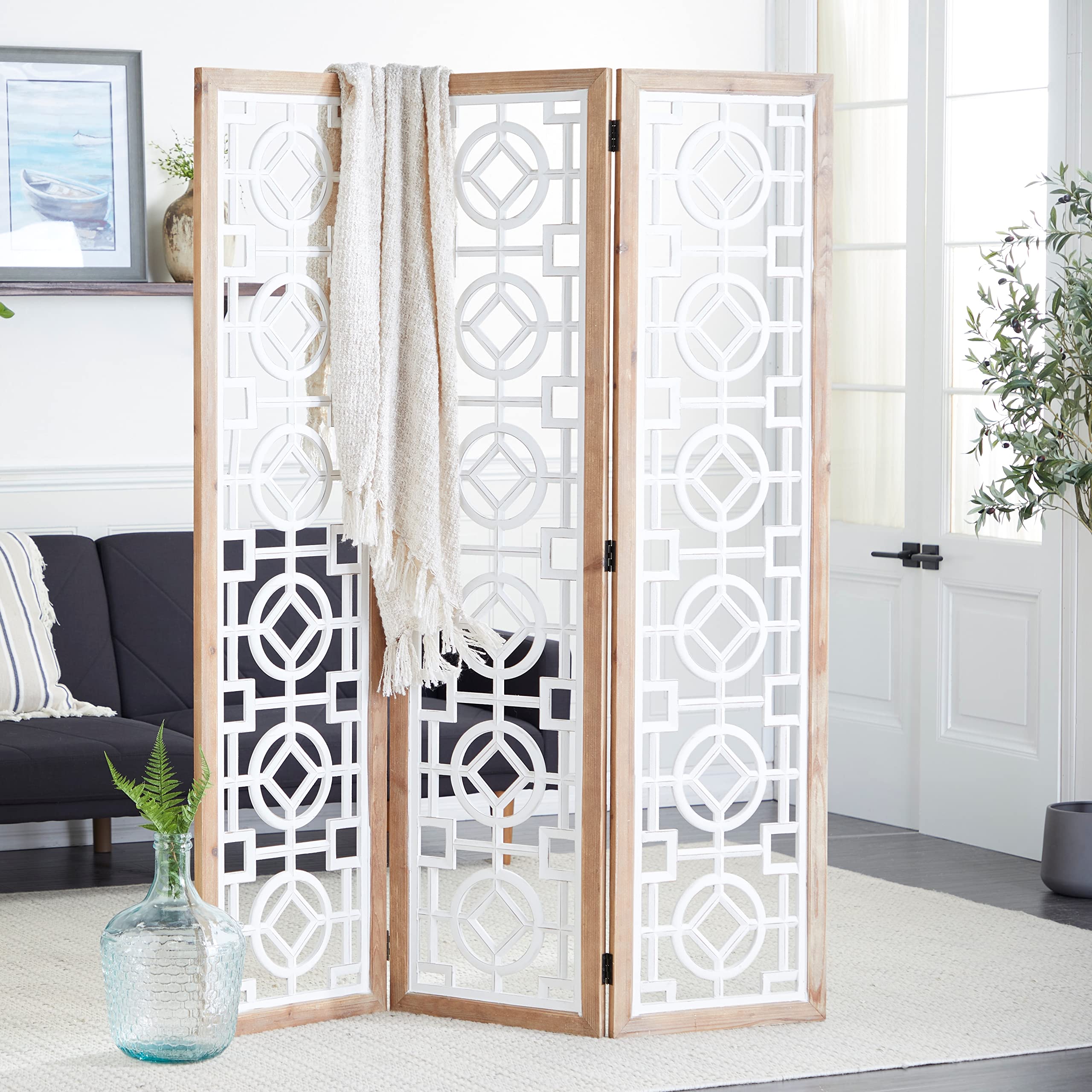 White Wood Farmhouse Room Divider Screen 72