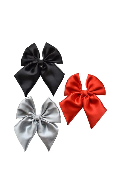 Just Elite Satin Hair Bow Clips for Women & Girls - Elegant Hair Accessories in Black, Grey, Red | Perfect for Weddings, Parties & Everyday Style