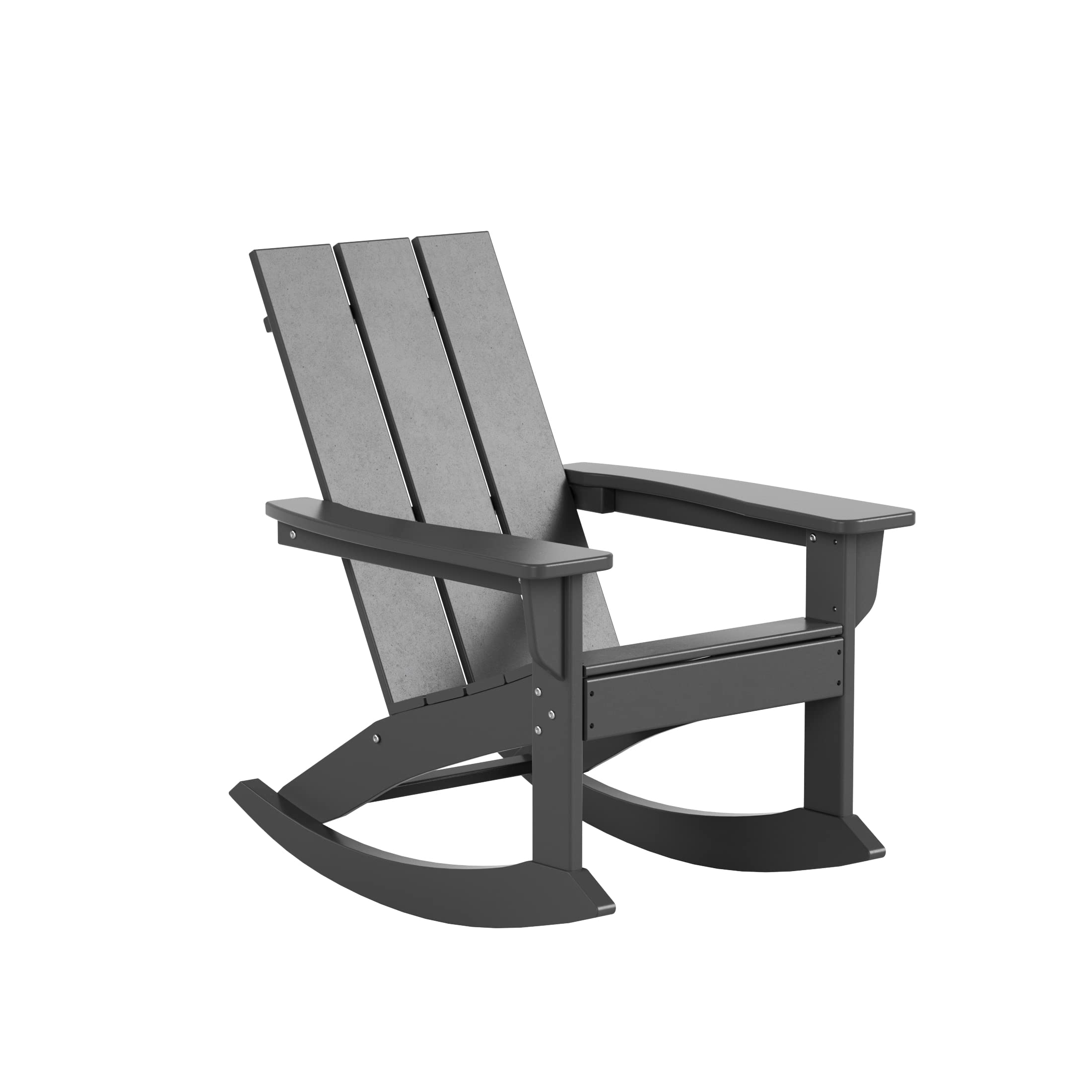 Modern Outdoor HDPE Rocking Chair - UV & Weather Resistant Patio Furniture for Garden, Porch, Deck - Comfortable Grey Lounge Chair for Relaxing in Backyard or Poolside