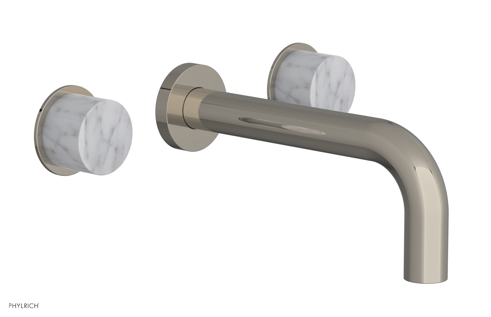 BASIC II Wall Tub Faucet Set with White Marble Handles - 230 58 - Modern Bathroom Sink Faucet for Bathroom Vanity, Powder Room & Guest Bath Installation
