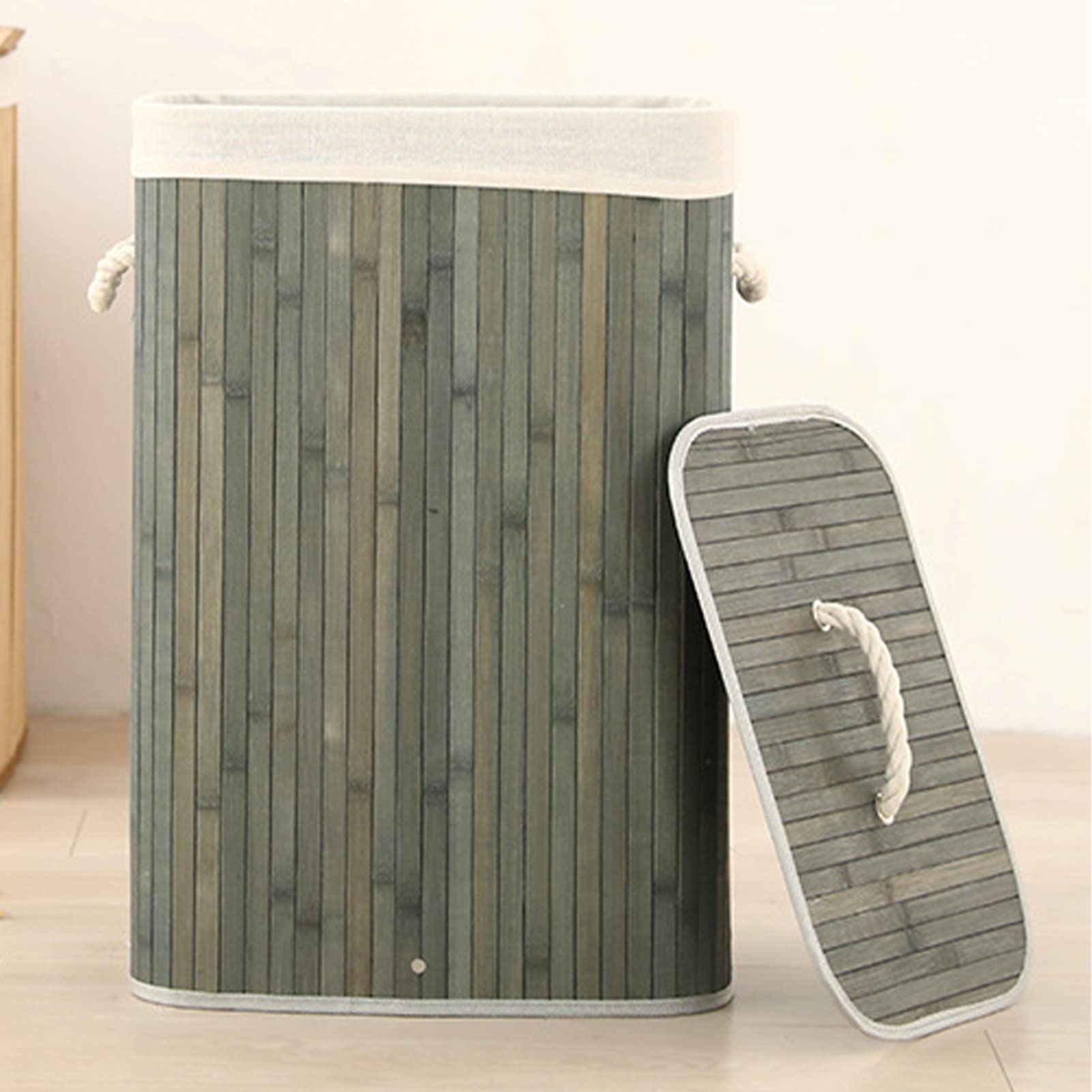 Foldable Bamboo Laundry Basket - Large Capacity Storage Organizer for Clothes, Toys & Groceries | Perfect for Dorm Rooms, Home & Travel | Grey Square (1.7 Cu Ft) - Space Saving & Multi-Purpose Use