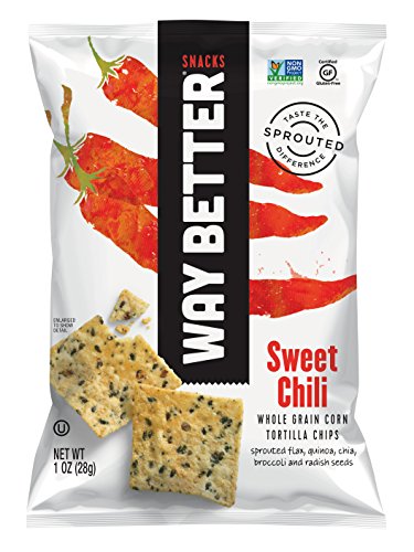 Way Better Snacks Sprouted Gluten Free Tortilla Chips - So Sweet Chili Flavor, 1 oz (Pack of 12) | Healthy Vegan Snack for Parties, Movie Nights & On-the-Go