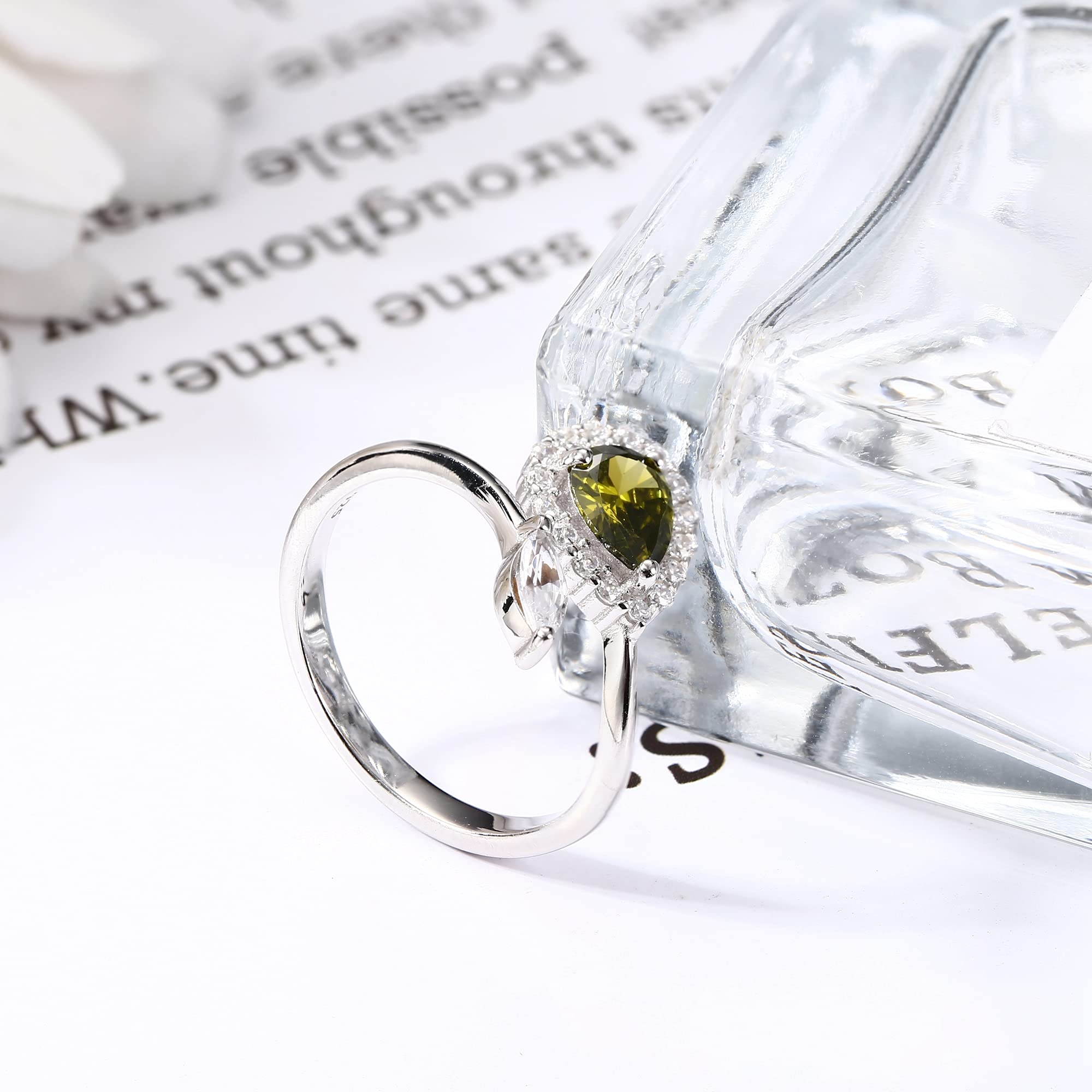 925 Sterling Silver Birthstone Rings for Women - Adjustable Teardrop CZ Engagement Rings, Mothers Day Birthday Christmas Gifts - Cubic Zirconia Open Thumb Rings for Everyday Wear & Special Occasions
