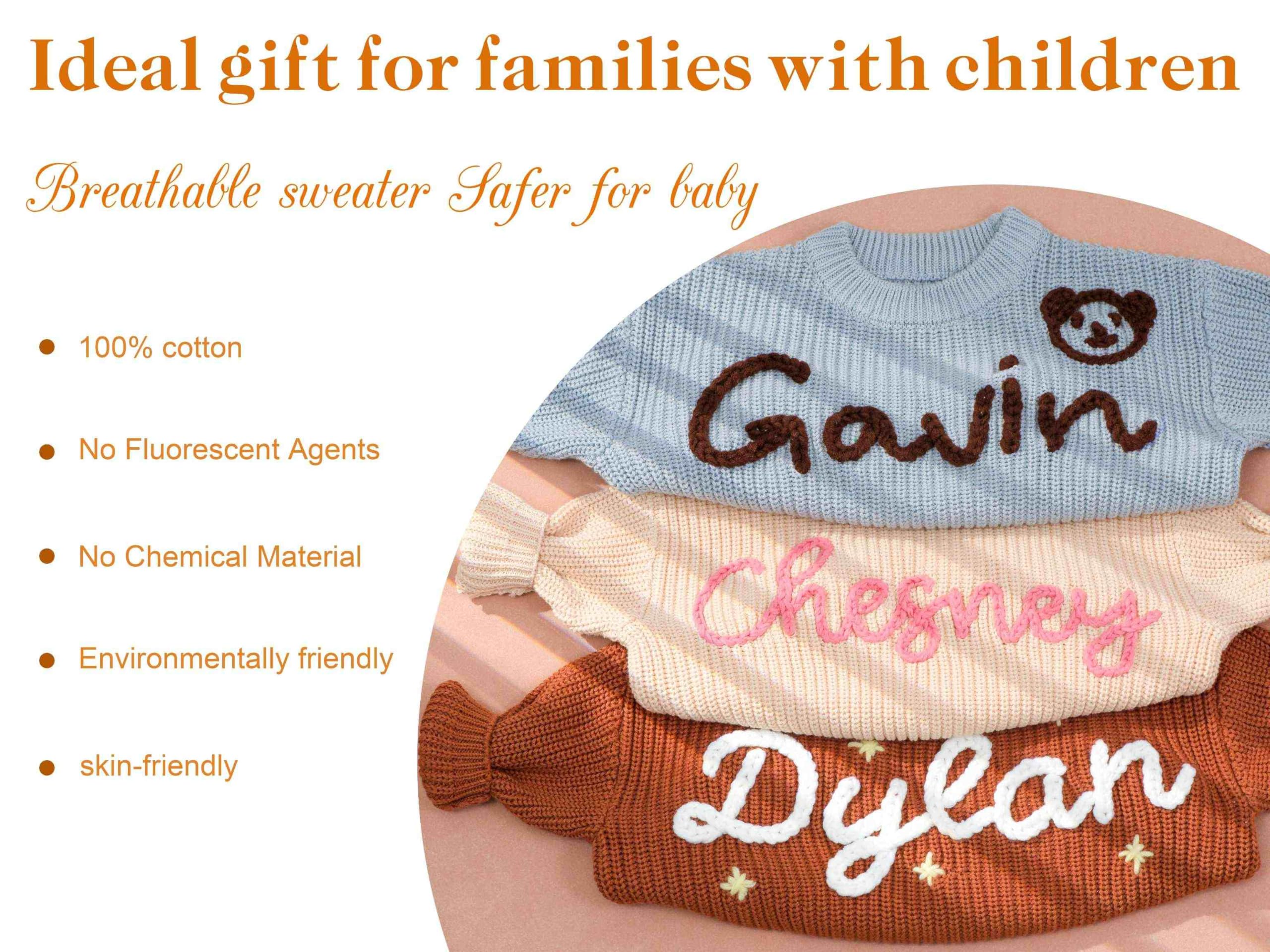 Personalized Baby Knit Sweater with Hand-Embroidered Name - Custom Monogrammed Newborn Gift for Boys & Girls - Perfect for Christening, Birthday & Family Photos