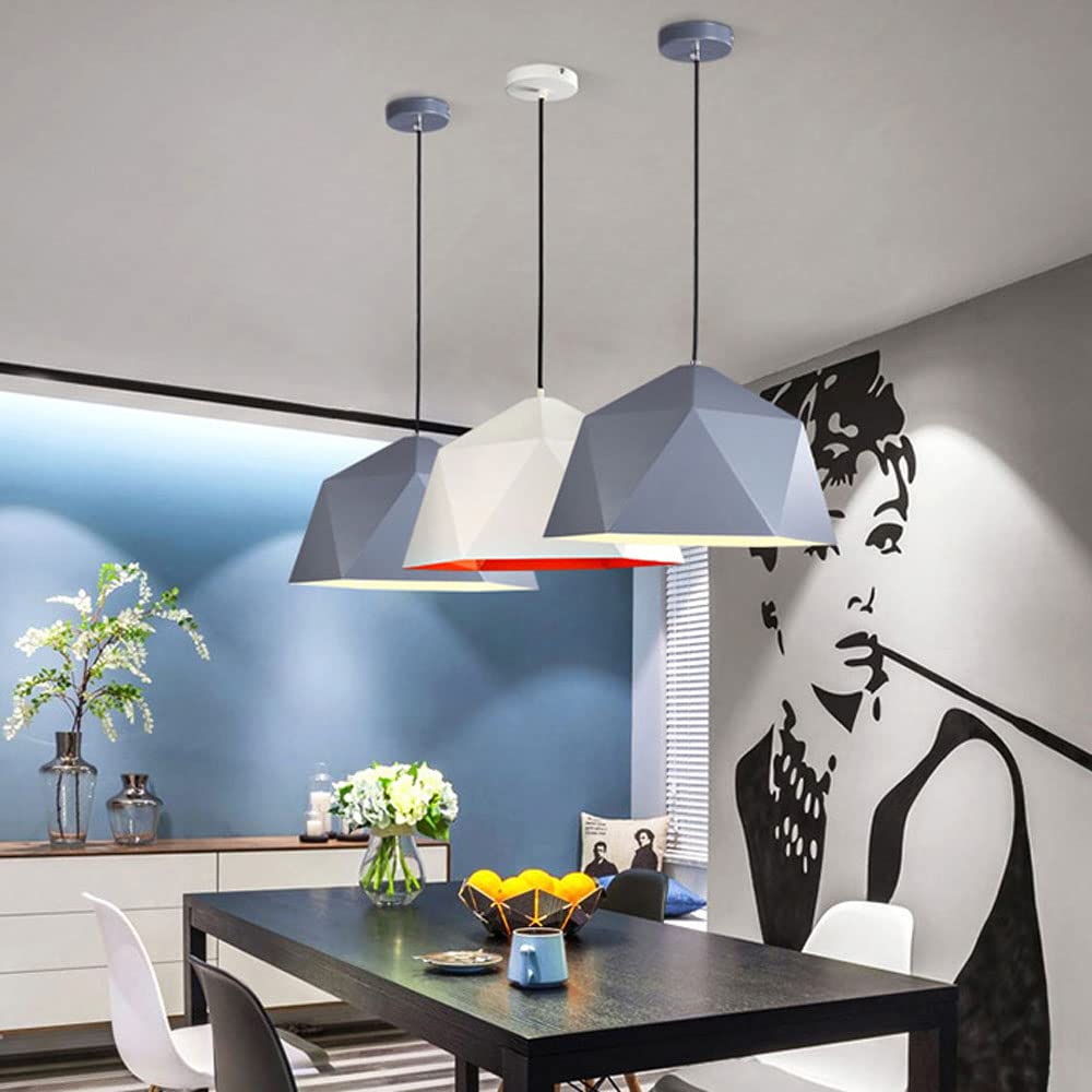 Modern Industrial Pendant Lamp - Trendy Colors E27 Hanging Light with Geometric Diamond Shade for Kitchen Island, Dining Room & Living Room Ceiling Lighting