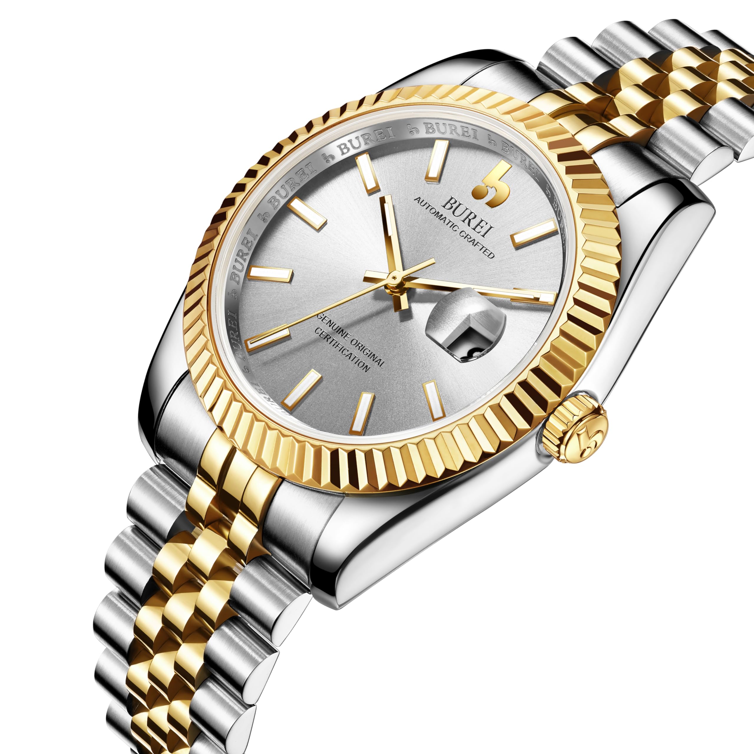 BUREI Men's Automatic Self-Winding Mechanical Watch - Luxury Business Stainless Steel Waterproof Wristwatch for Men - Perfect for Office, Formal Events & Everyday Wear
