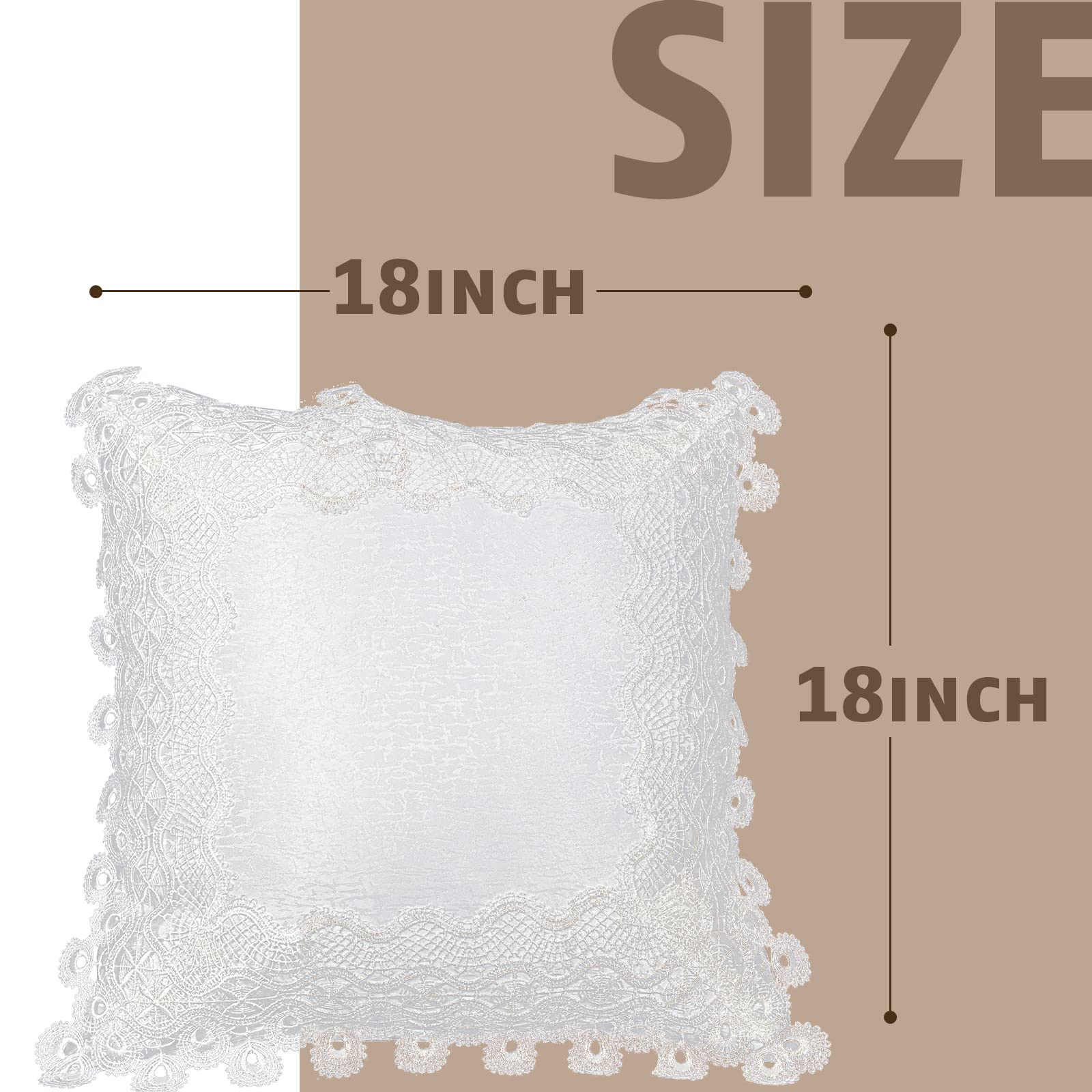18x18 Inch White Lace Throw Pillow Covers Set of 2 - Soft Farmhouse Decor with Exquisite Embroidery for Living Room, Bed, Couch & Sofa | Cozy Home Accent for Relaxation & Stylish Interior Design