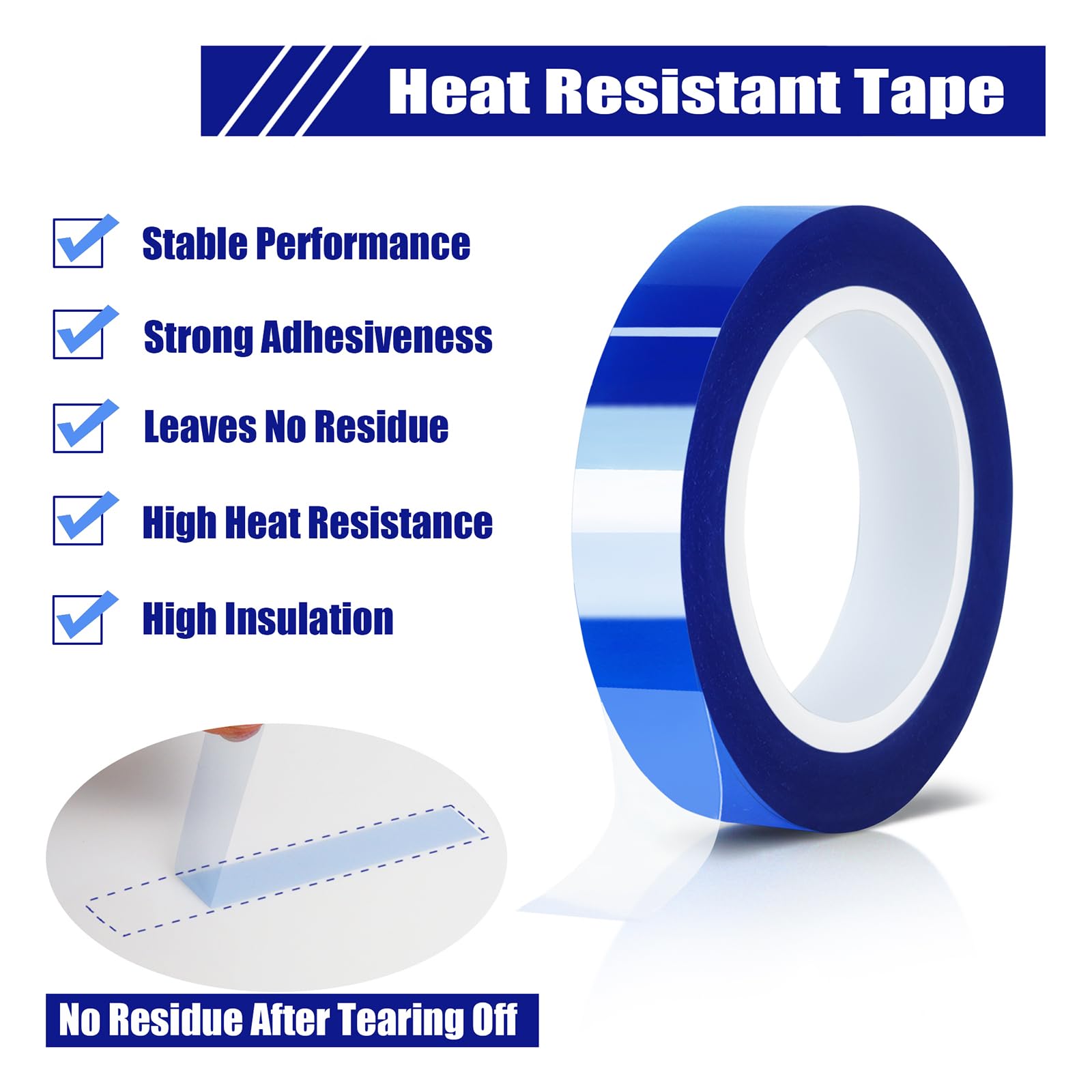 4 Rolls 10mm x 16m (52FT) High Temperature Heat Resistant Tape - Blue Heat Transfer Tape for Sublimation Press, Vinyl, No Residue - Perfect for T-Shirt Printing, DIY Crafts & Heat Press Projects