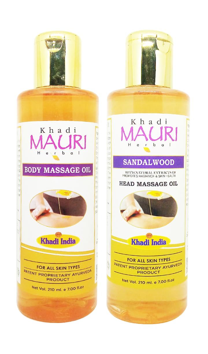 Khadi Mauri Sandalwood & Body Massage Oil 420ml - Pure Ayurvedic Massage Oil for Relaxation, Skin Care & Aromatherapy - Perfect for Spa, Yoga & Home Wellness Rituals