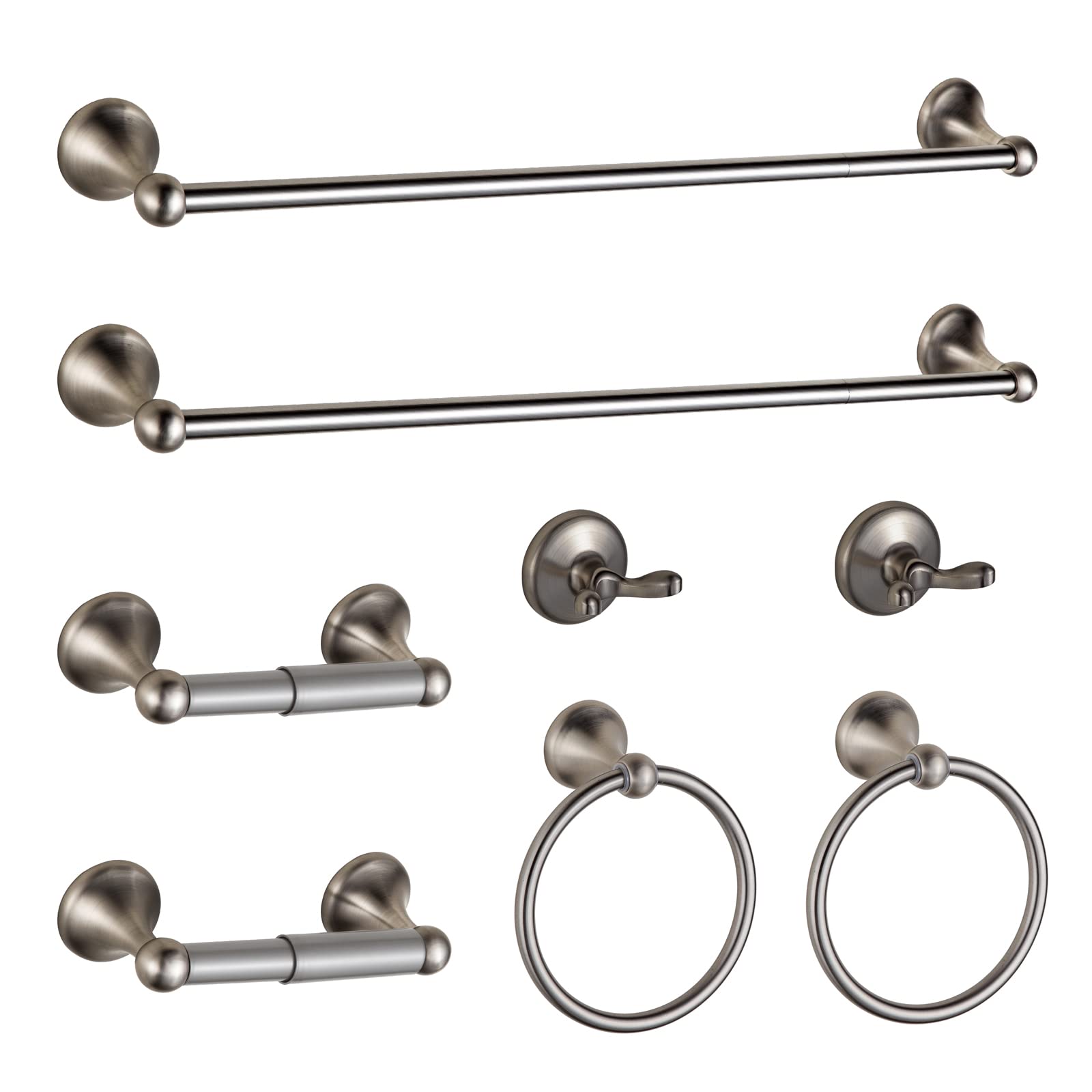 8-Piece Brushed Nickel Adjustable Expandable Bath Towel Bars Set - Wall Mounted Bathroom Hardware & Accessories for Modern Homes, Spas, and Hotels