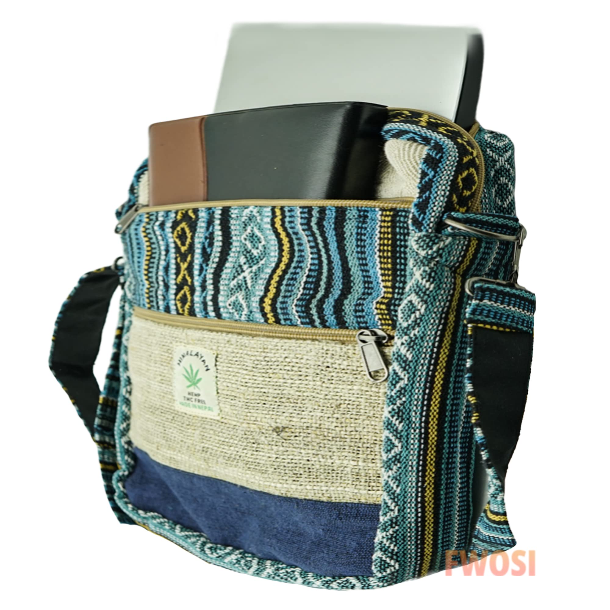Handwoven Hemp Crossbody Bag - Eco-Friendly Himalayan Hemp Shoulder Bag with Zipper & Pocket - Bohemian Travel Purse for Men & Women - Perfect for Festivals, Beach Trips & Daily Use