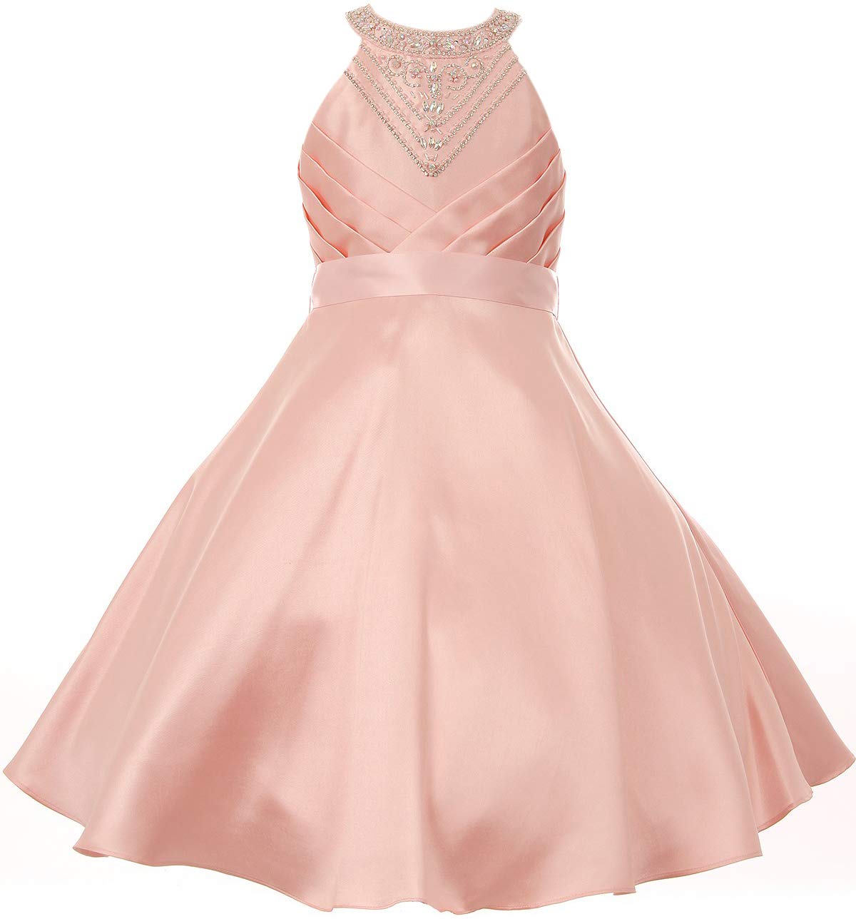 Sparkling Rhinestone Halter Top Junior Bridesmaid Dress for Weddings & Pageants - Sizes 4-16 | Perfect for Flower Girls, Prom & Special Occasions