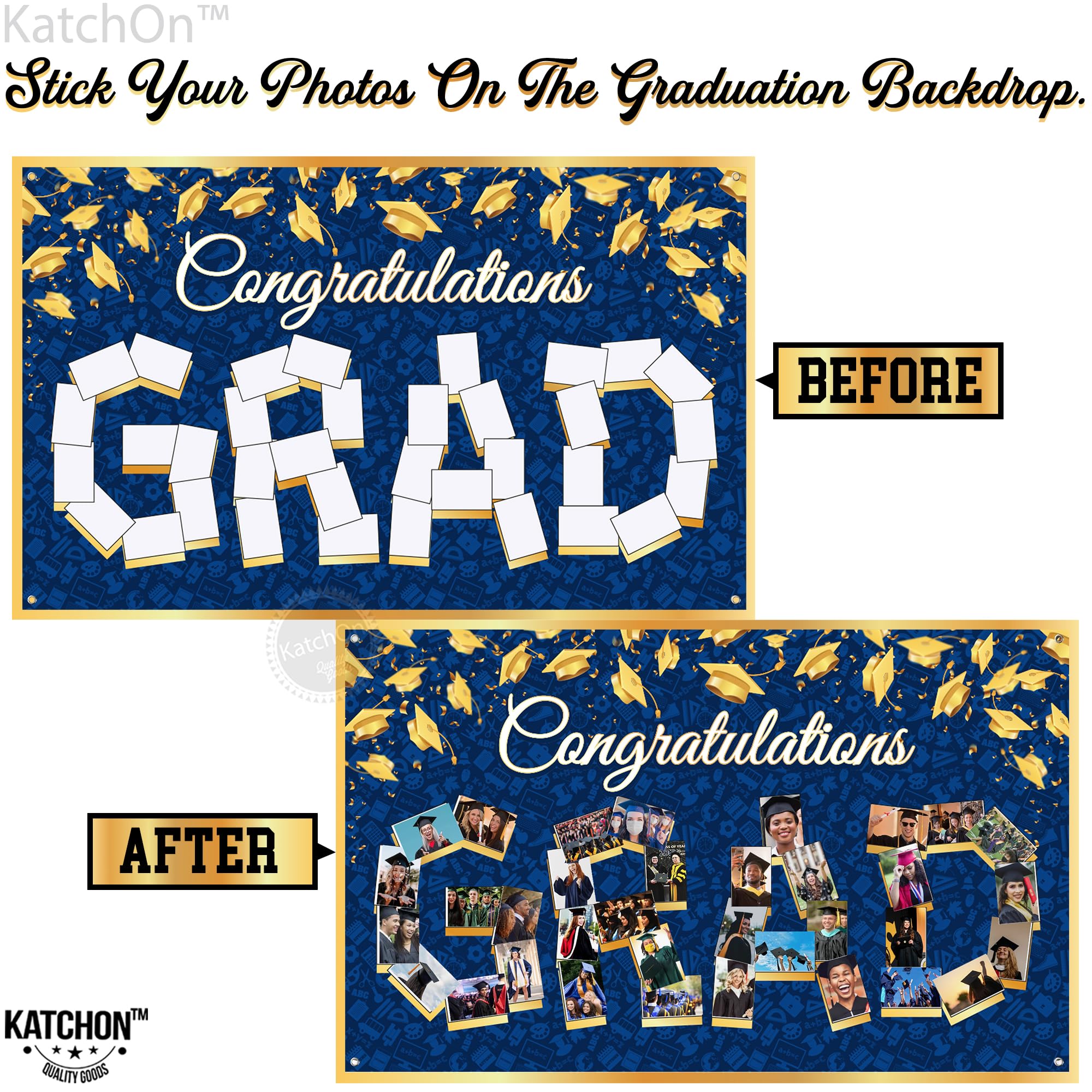 KatchOn Personalized Graduation Photo Banner 72x44 Inch - Class of 2025 Graduation Decorations | Blue Graduation Backdrop for Graduation Party, High School & College Ceremony Decor | Perfect for Graduation Photos, Party Decorations & Celebration Events