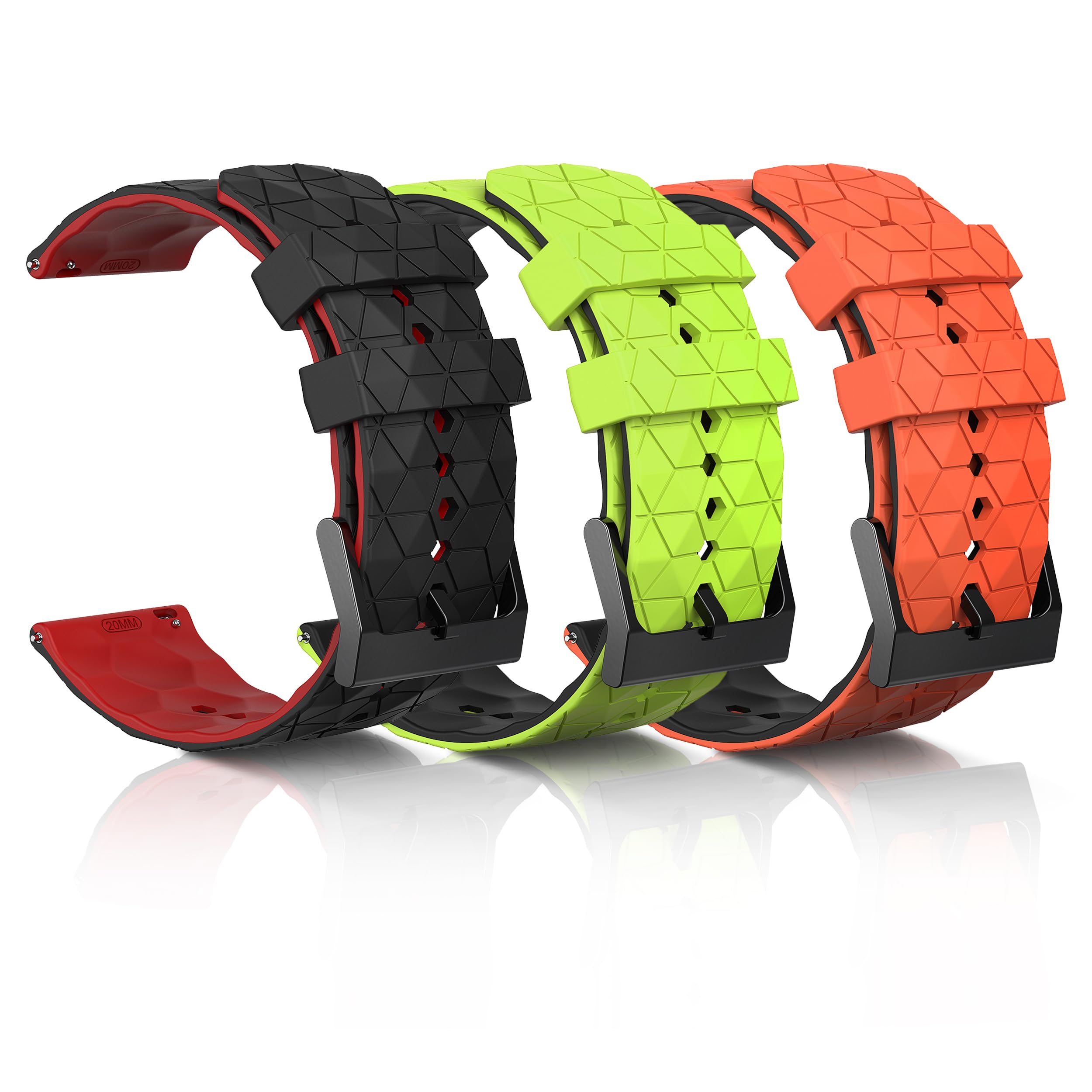 BONACE 20mm 22mm Quick Release Watch Band Replacement - Compatible with Galaxy Watch 6/5/4 Classic, Adjustable Rubber Sport Strap for Men & Women (3 Pack) - Perfect for Gym, Running & Everyday Wear