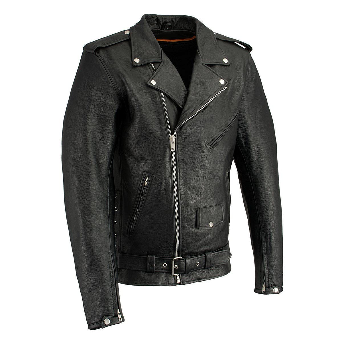 Milwaukee Leather LKM1711TALL Men's Black Tall-Size Police Style Leather Jacket with Side Lace | Motorcycle Riding, Law Enforcement & Casual Wear