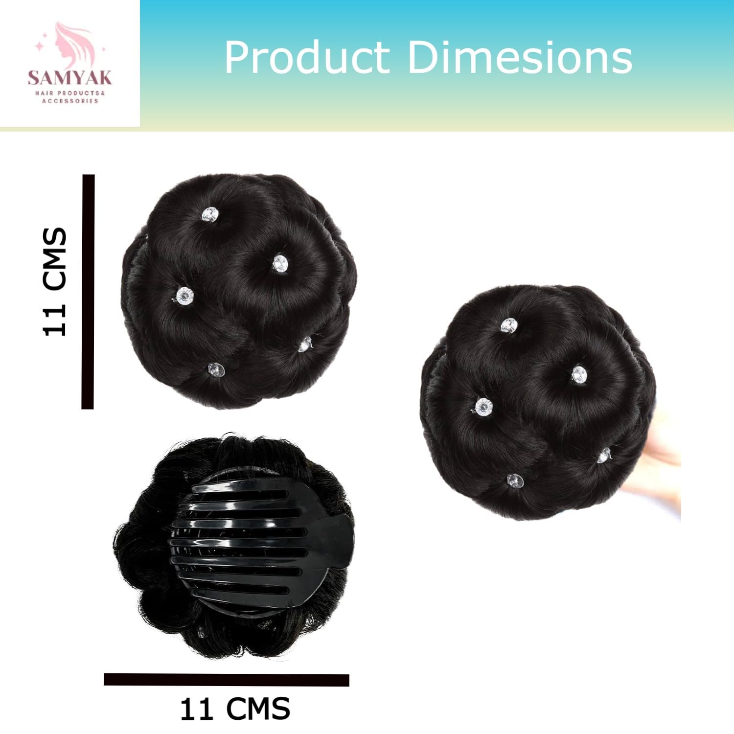 Samyak Studded Hair Bun - Synthetic Ready-Made Hairpiece for Party Hairstyles, Hair Volumizer Clip, Claw Bun Hair Extensions & Wigs (Black) - Perfect for Weddings, Prom, Cosplay & Special Occasions