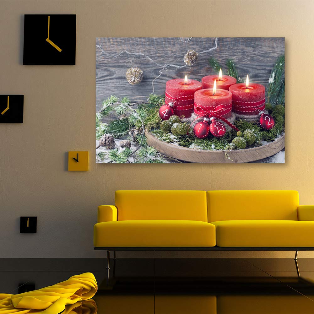 IDEA4WALL Christmas Candles Canvas Wall Art - 32x48 Inch Framed Holiday Painting for Home Decor | Perfect for Living Room, Bedroom & Christmas Party Decoration