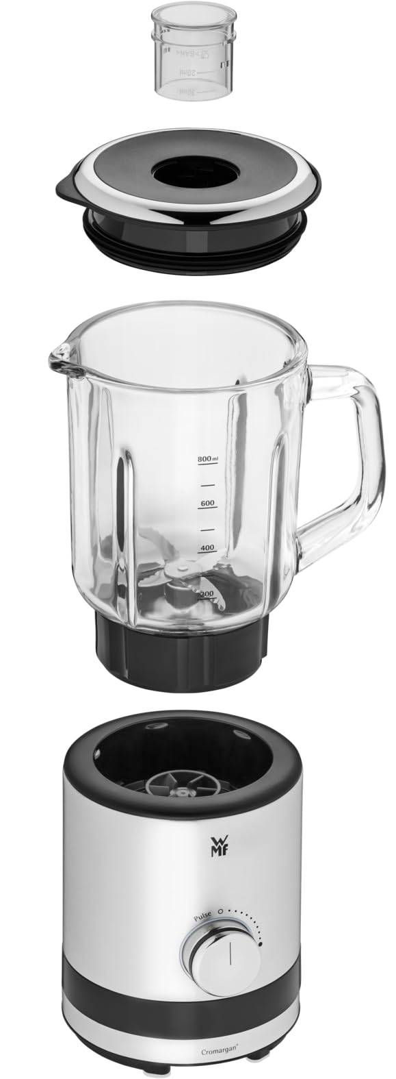 WMF KITCHENminis Blender with 0.8L Glass Jar, 400W Motor, 18/10 Cromargan Stainless Steel Blade, 5 Speeds & Pulse Function - Perfect for Smoothies, Sauces & Baby Food at Home