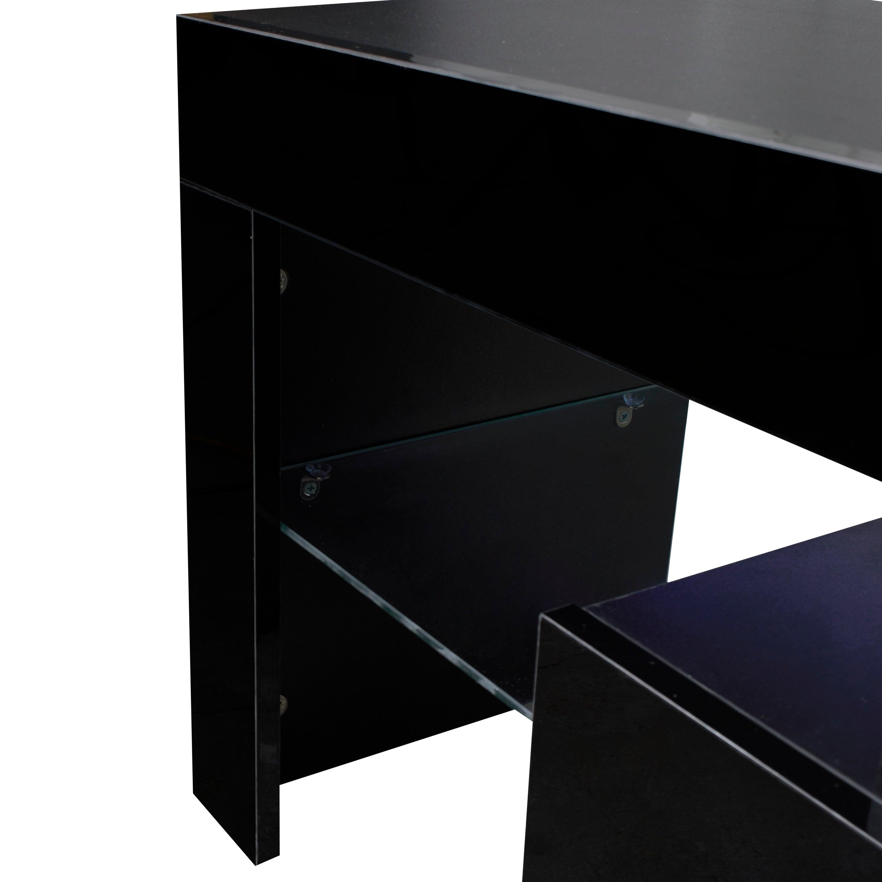Black TV Stand with LED RGB Lights - Modern Flat Screen TV Cabinet for Gaming Consoles - Perfect for Living Room, Bedroom & Lounge Room Decor (Black) - Ideal for Movie Nights & Gaming Setup
