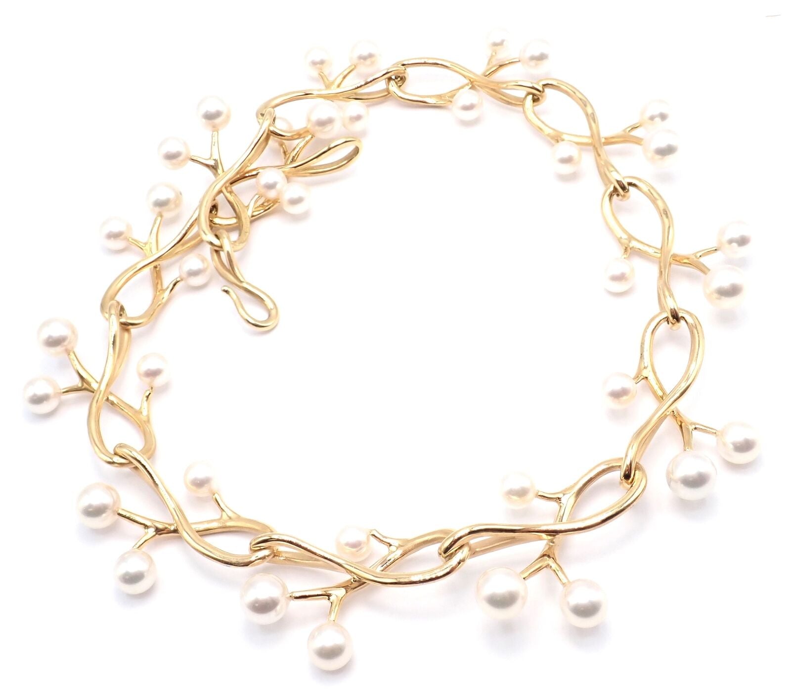 Authentic Angela Cummings & Assael Thorn Sprig 18k Yellow Gold Pearl Necklace - Elegant Pearl Jewelry for Women, Perfect for Weddings, Parties & Special Occasions