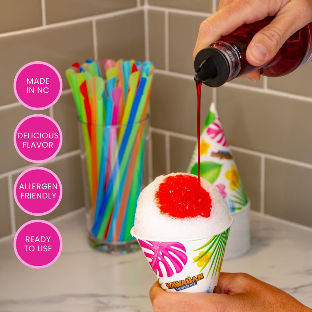 Hawaiian Shaved Ice Machine with 3 Flavor Syrups (Cherry, Grape, Blue Raspberry) & Party Accessories - Perfect for Summer Parties, Kids Events & Frozen Treats Business