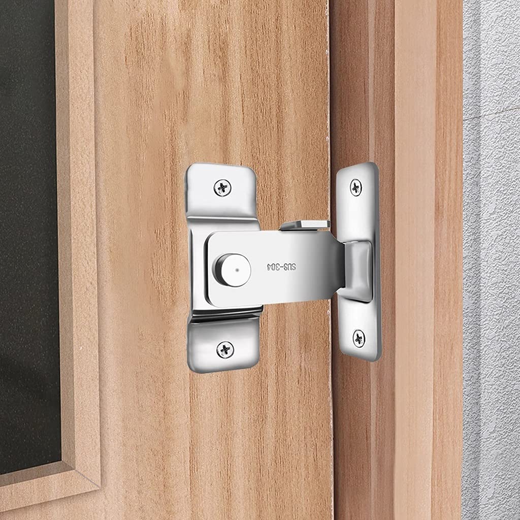 90 Degree Stainless Steel Door Latch - Right Angle Sliding Door Lock for Home Safety, Furniture Hardware Accessories (Medium Size) - Secure Cabinets, Closets & Sliding Doors