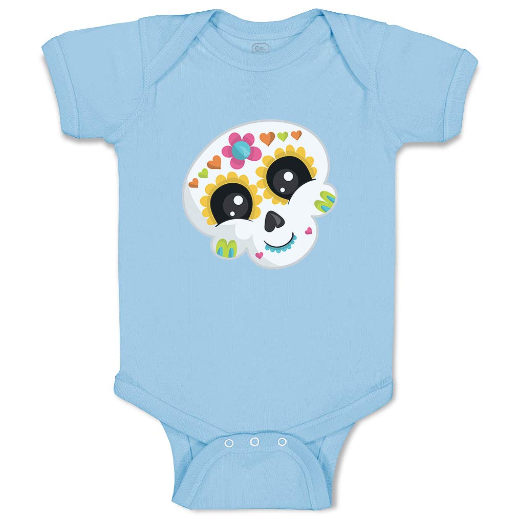 Cute Sugar Skull Baby Bodysuit - Funny Cotton Onesie for Boys & Girls (18 Months) - Light Blue Design - Perfect for Halloween, Diaper Parties & Photo Shoots