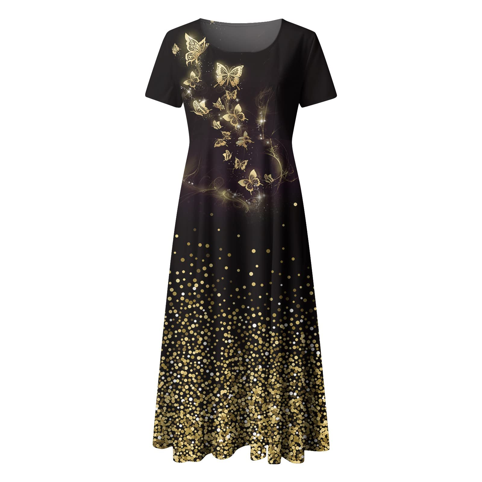 Black Floral Denim Wedding Dress for Women - Casual Short Sleeve Summer Dress for Bridal Shower, Bachelorette Party & Outdoor Ceremonies