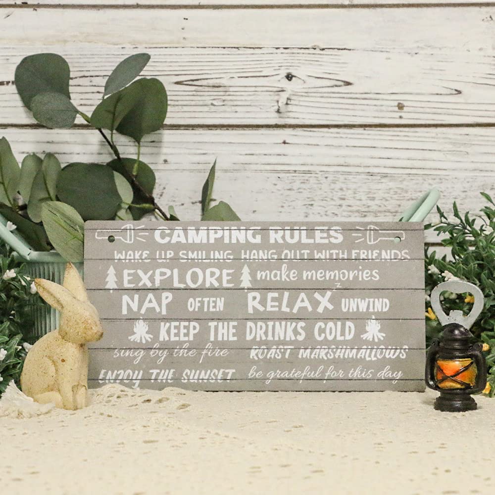 Camping Rules Sign - 10x5in Wall Plaque for Bar, Cabin & Outdoors