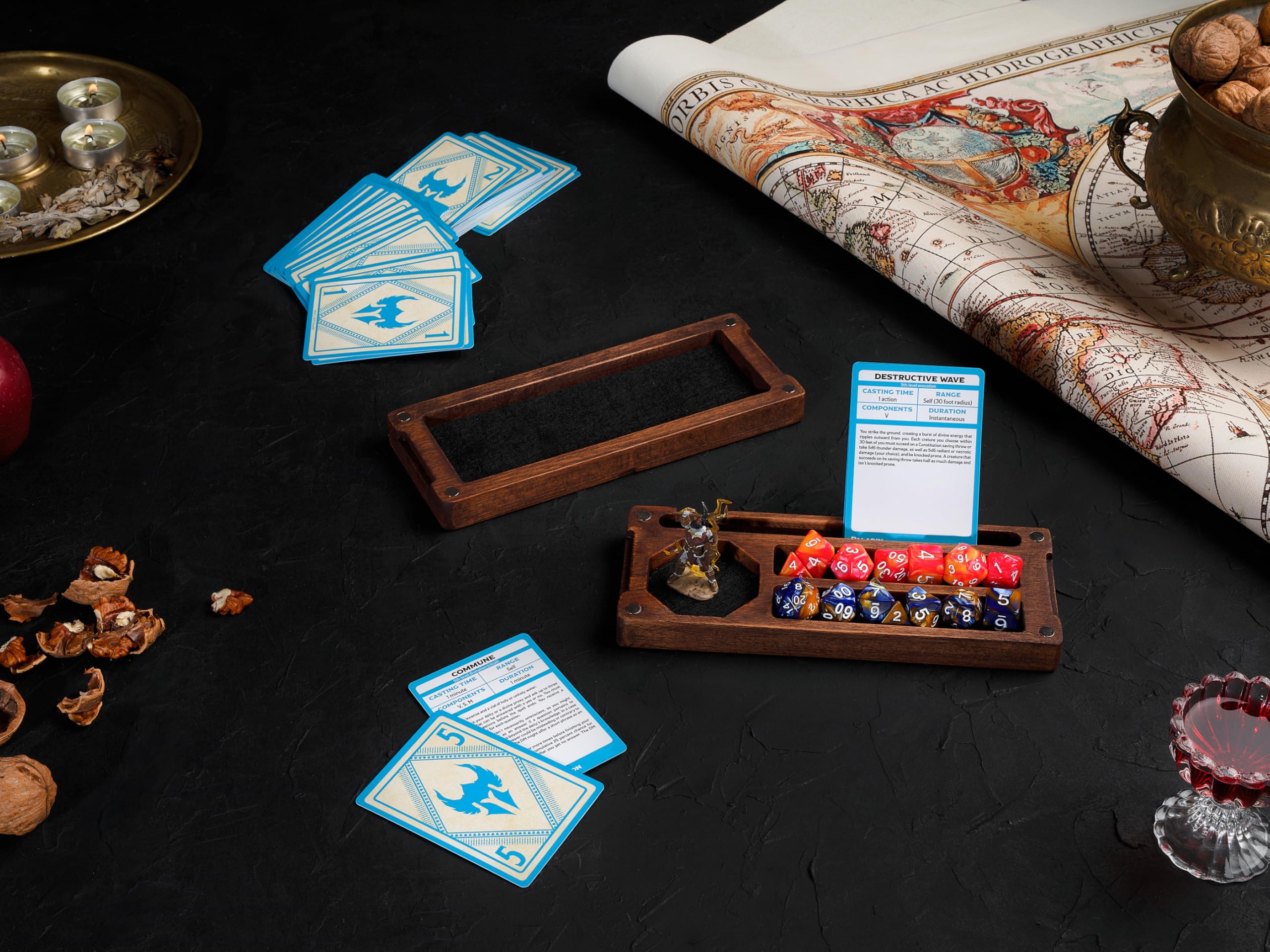 Personalized Wooden DnD Dice Box with Magnetic Lid - Dice Storage Tray & Travel Holder for Tabletop RPG Games - Perfect Gift for Dungeons & Dragons Players - Use for Game Nights, Conventions & Roleplaying Adventures